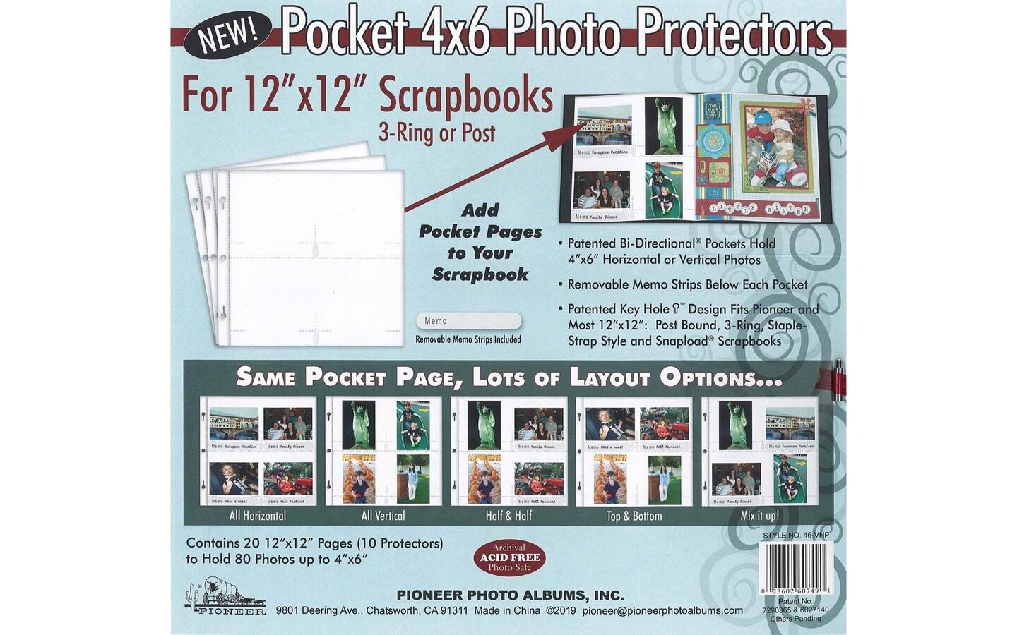Pioneer Scrapbook Refill Page 12X12 5Pc 4X6 Pocket