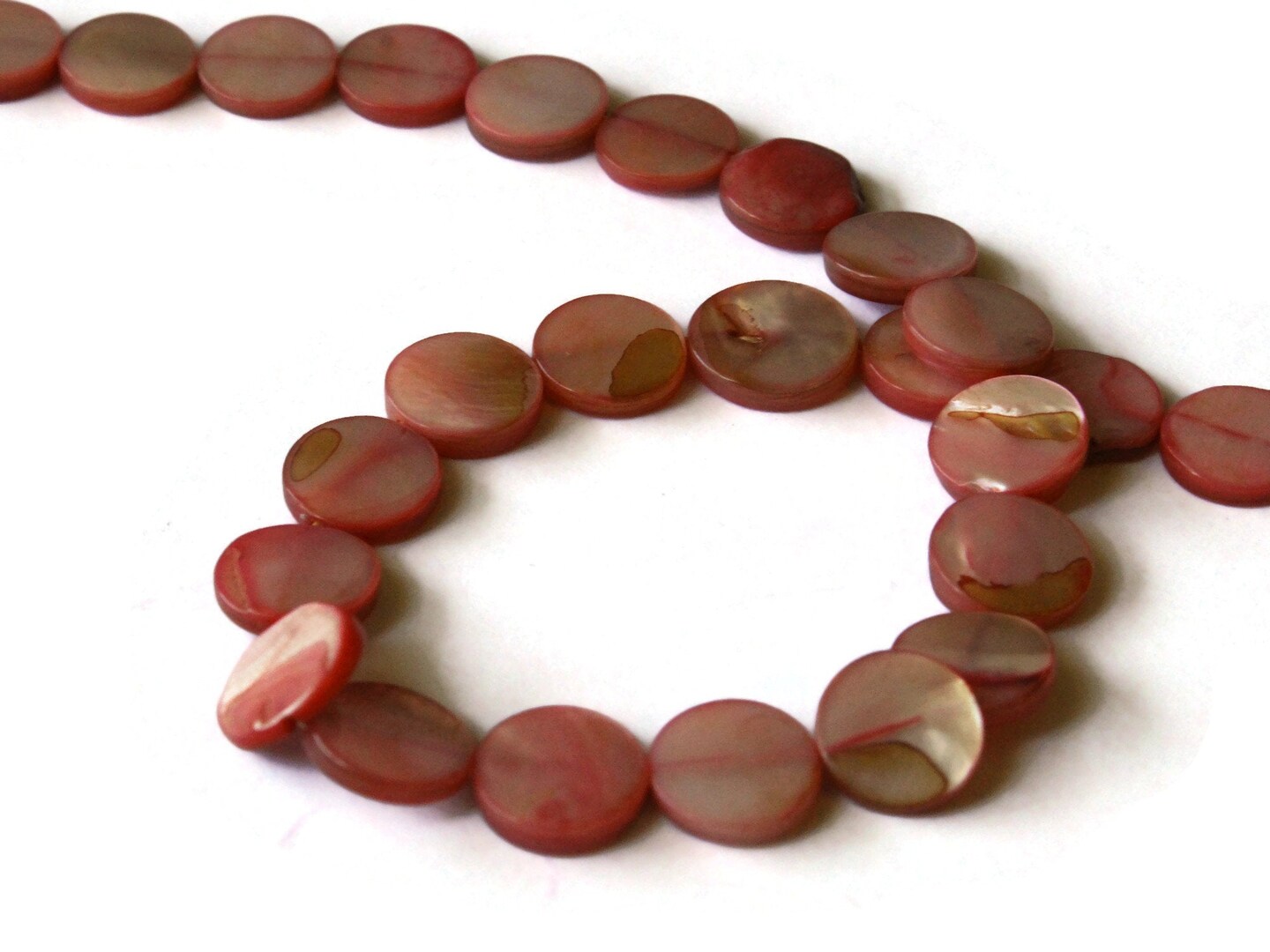 10mm Red Mother of Pearl Coin Beads Seashell Beads Loose Dyed Red Shell Beads