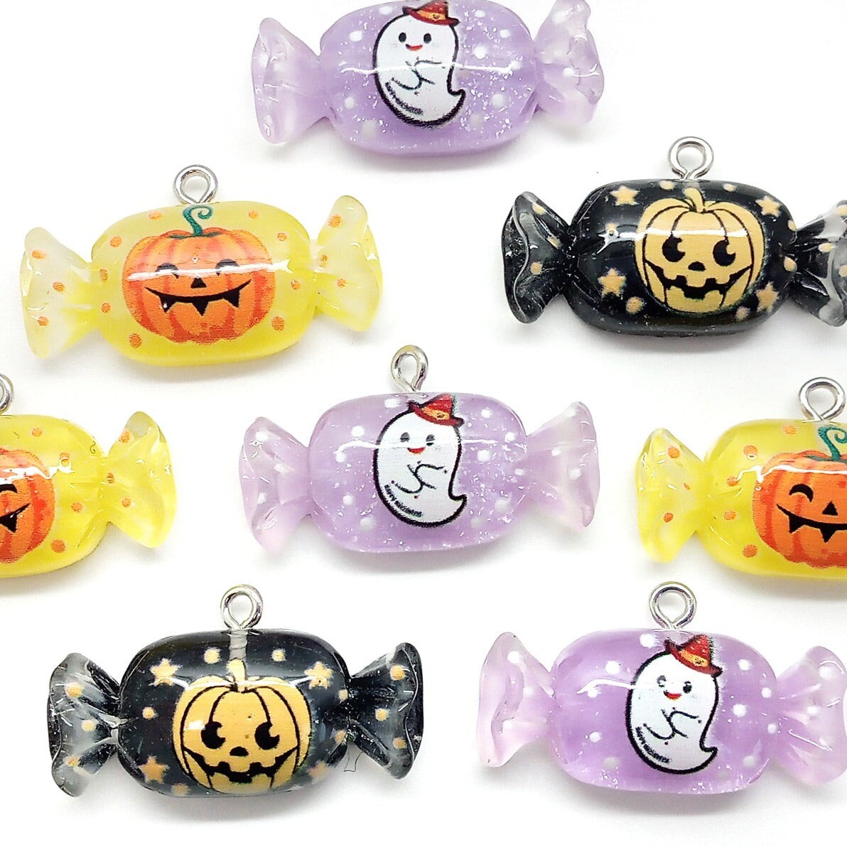 Halloween Candy Charms, Kawaii Ghosts and Pumpkins, 8pc Creepy Cute Pendants, Adorabilities