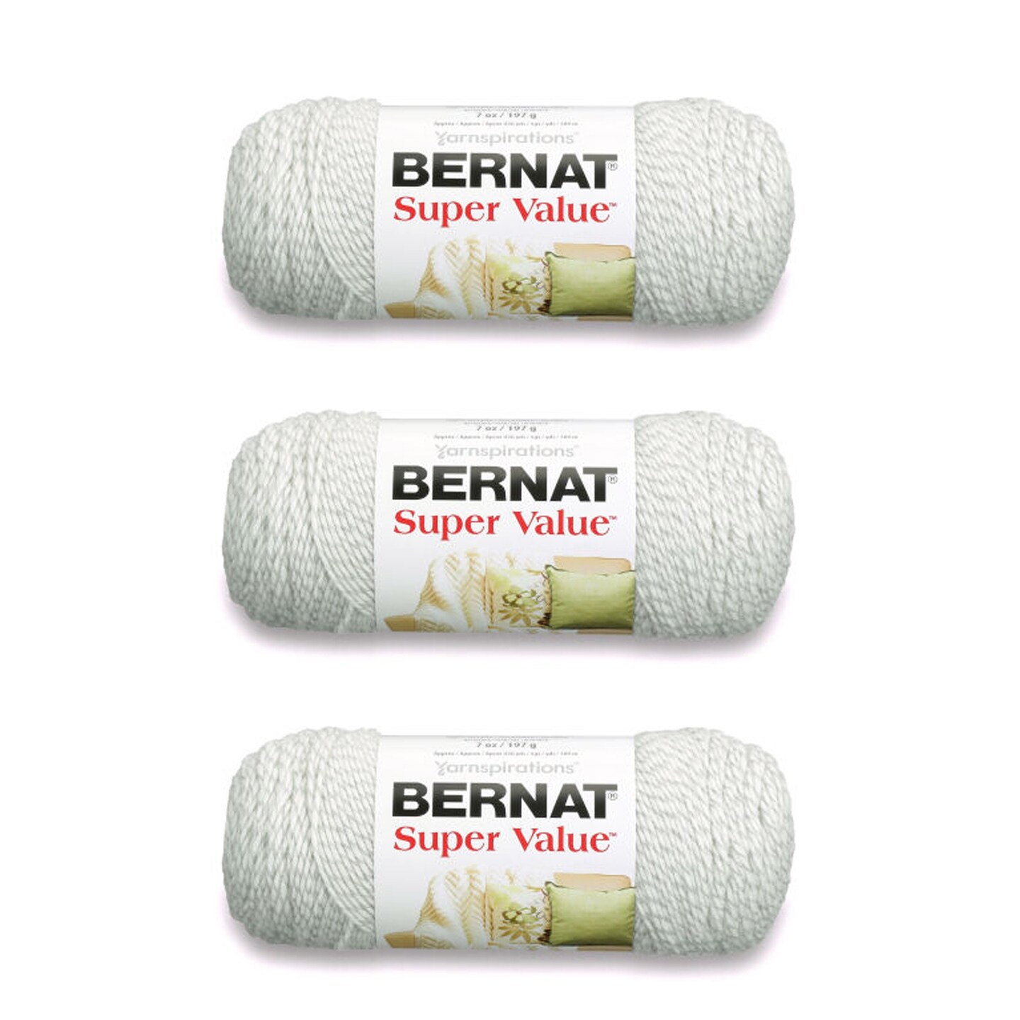 Bernat Super Value Gray Ragg Yarn - 3 Pack of 198g/7oz - Acrylic - 4 Medium (Worsted) - 426 Yards - Knitting/Crochet