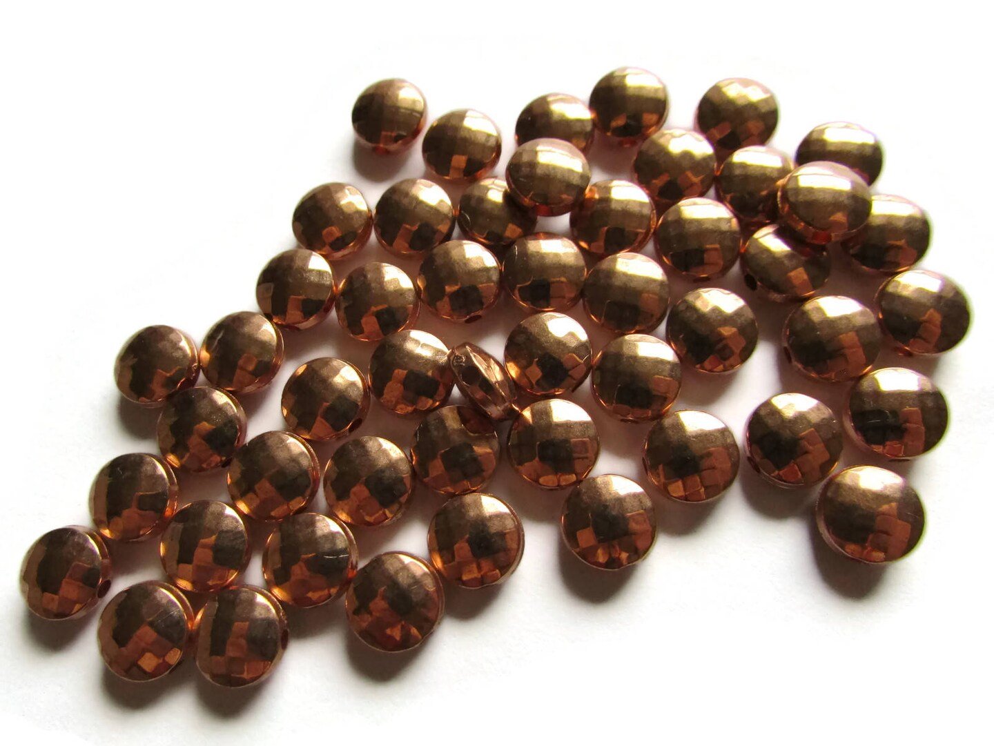 30 8mm Vintage Red Copper Faceted Coin Beads Copper Plated Plastic Beads