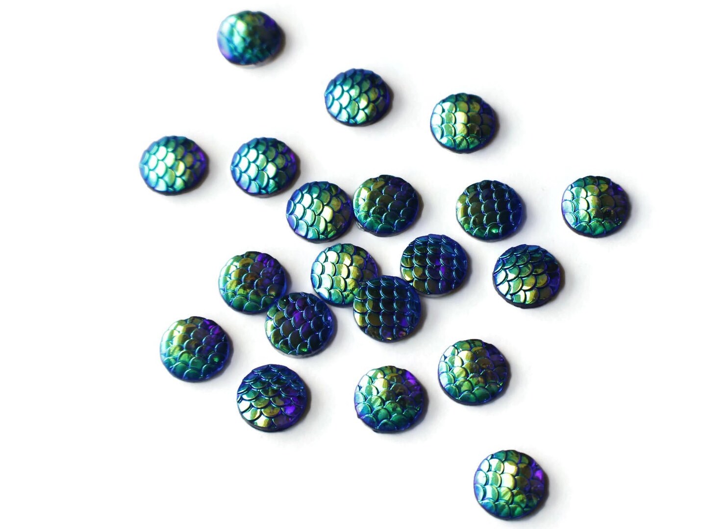 20 12mm Blue Mermaid Scale Cabochons Dragon Acrylic Cabochons Plastic Cabochons