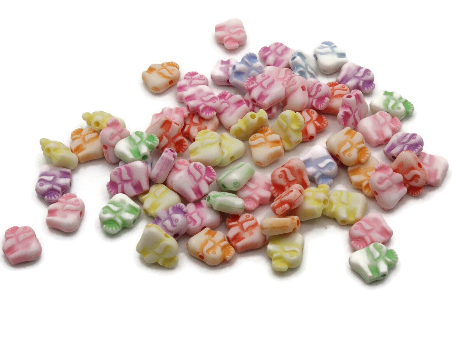 65 12mm Tiny Elephant Mixed Color Plastic Pachyderm Beads - Miniature Animal Beads