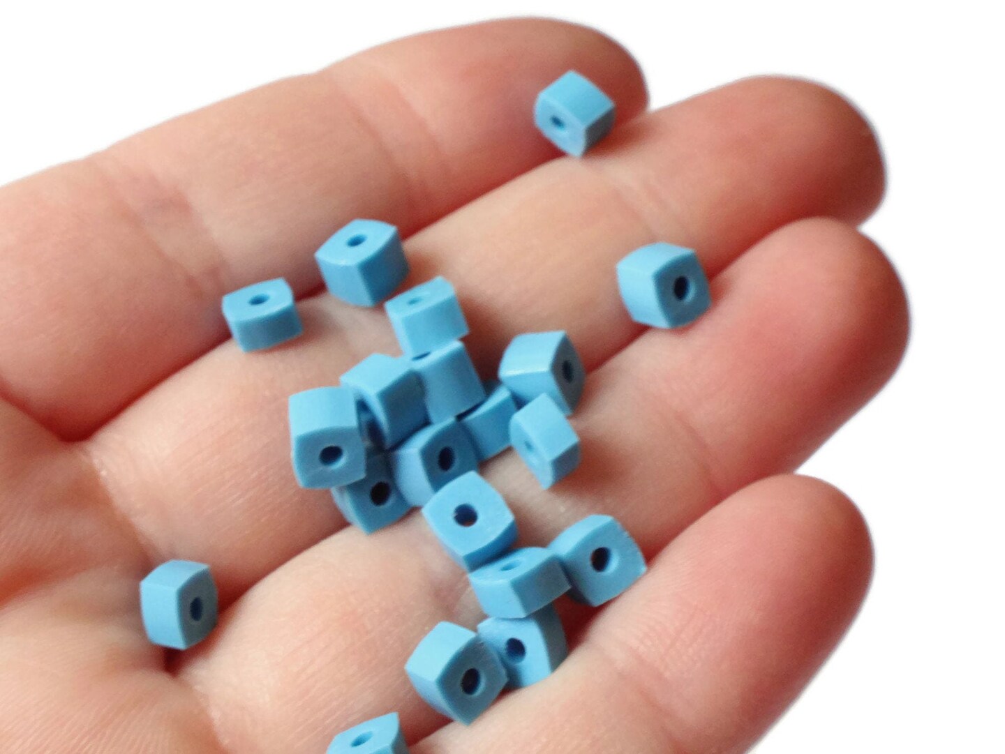 125 5mm Blue Square Beads Small Cube Beads Vintage Plastic Spacer Beads