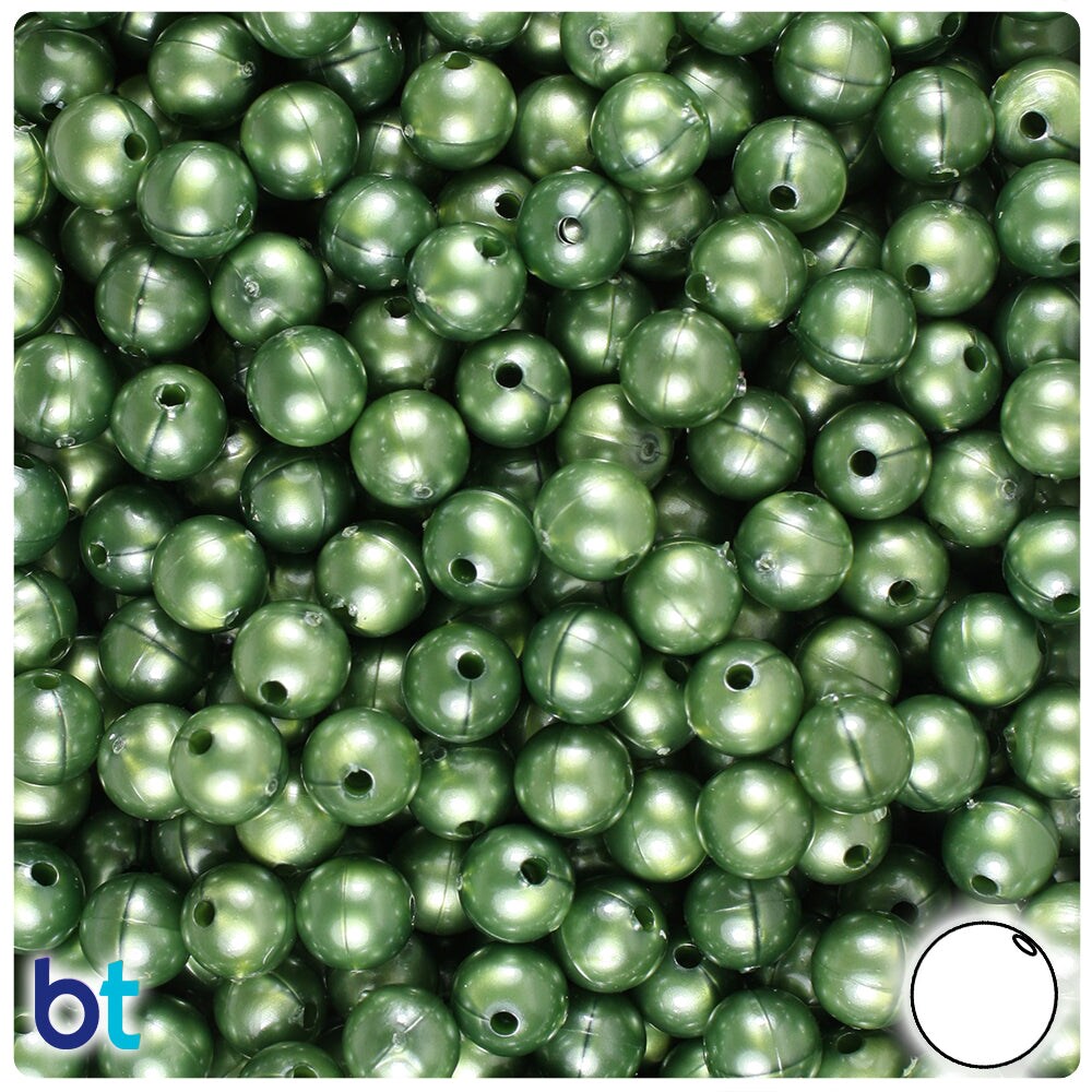 BeadTin Green Luster Pearl 8mm Round Plastic Craft Beads (300pcs ...