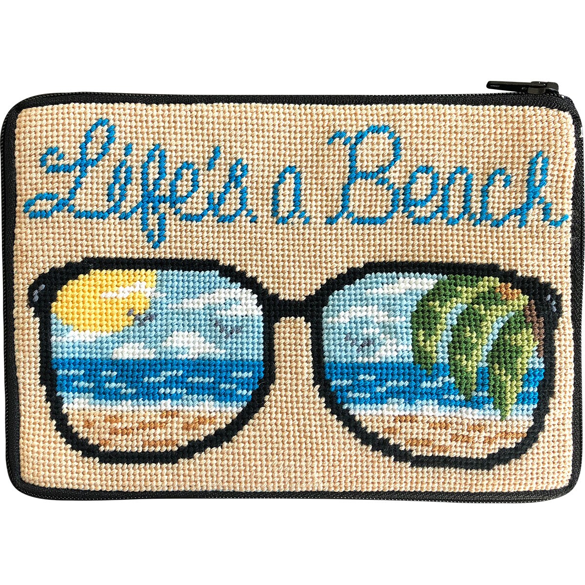 Stitch &#x26; Zip Needlepoint Cosmetic Purse Kit- Life&#x27;s a Beach