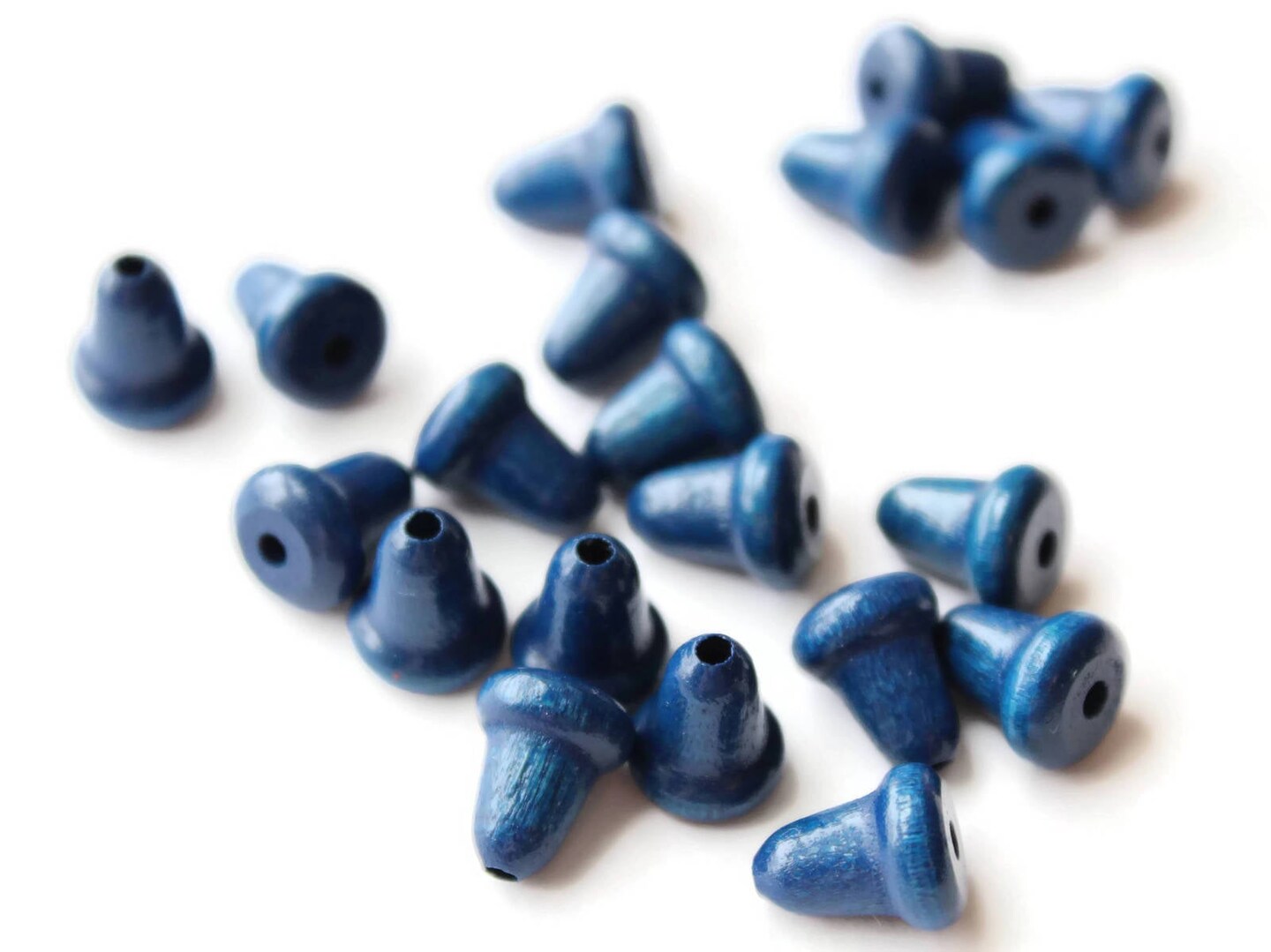 20 11mm Blue Wooden Bell Beads Vintage Wood End Beads Loose Bell Shaped Beads