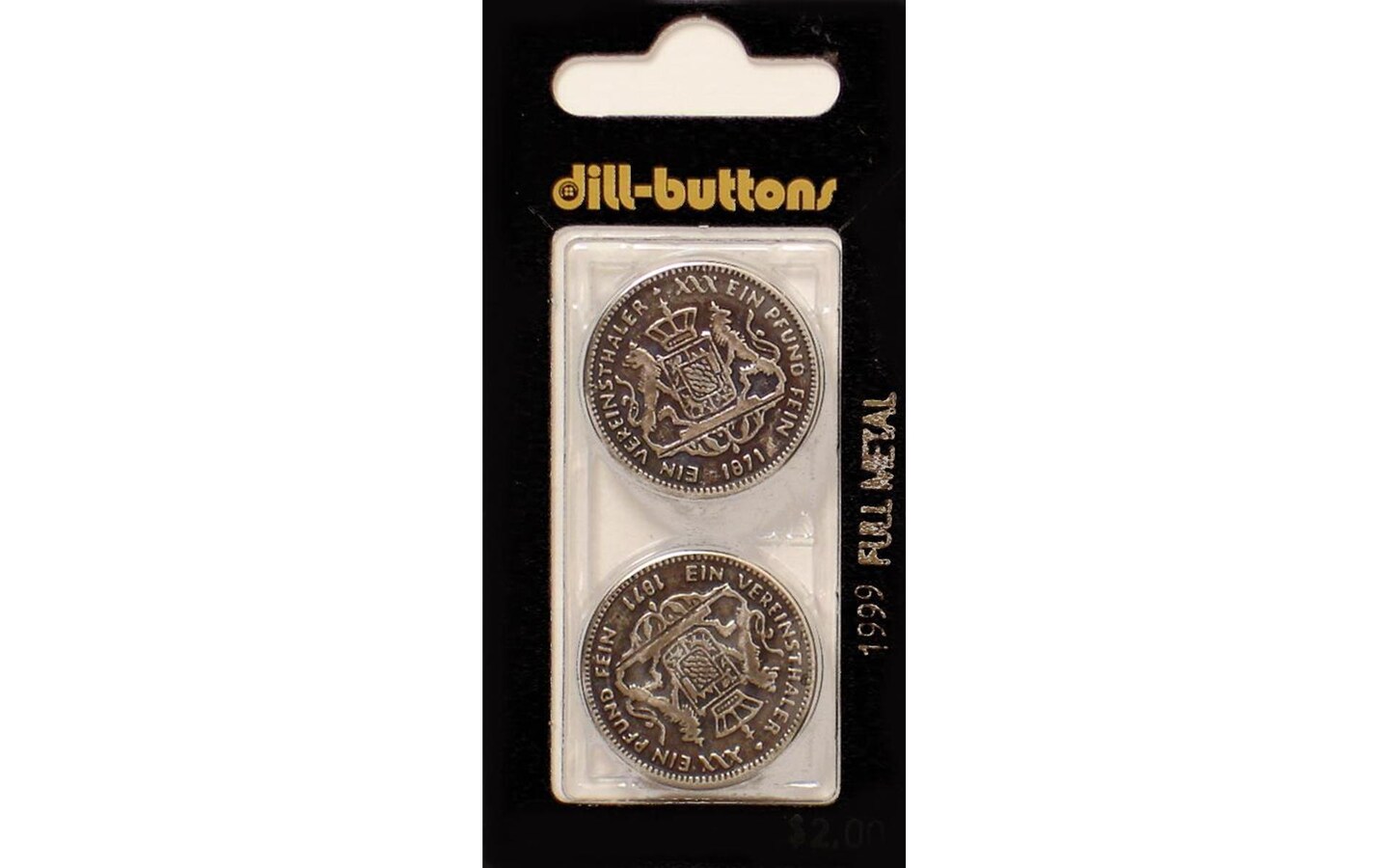 Dill Buttons 25Mm 2Pc Shank Metal Antique Silver