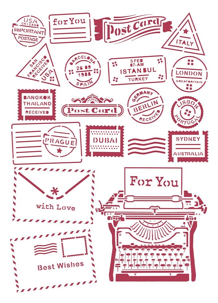 Stamperia Stencil G 8.27&#x22;X11.69&#x22;-Typewriter, Romantic Christmas