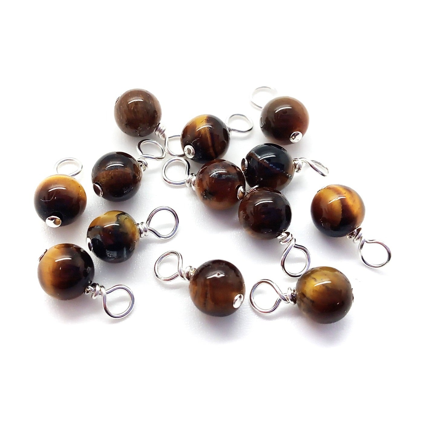 Tiger Eye 6mm Bead Dangles, Small Gemstone Charms, 10 pieces, Adorabilities