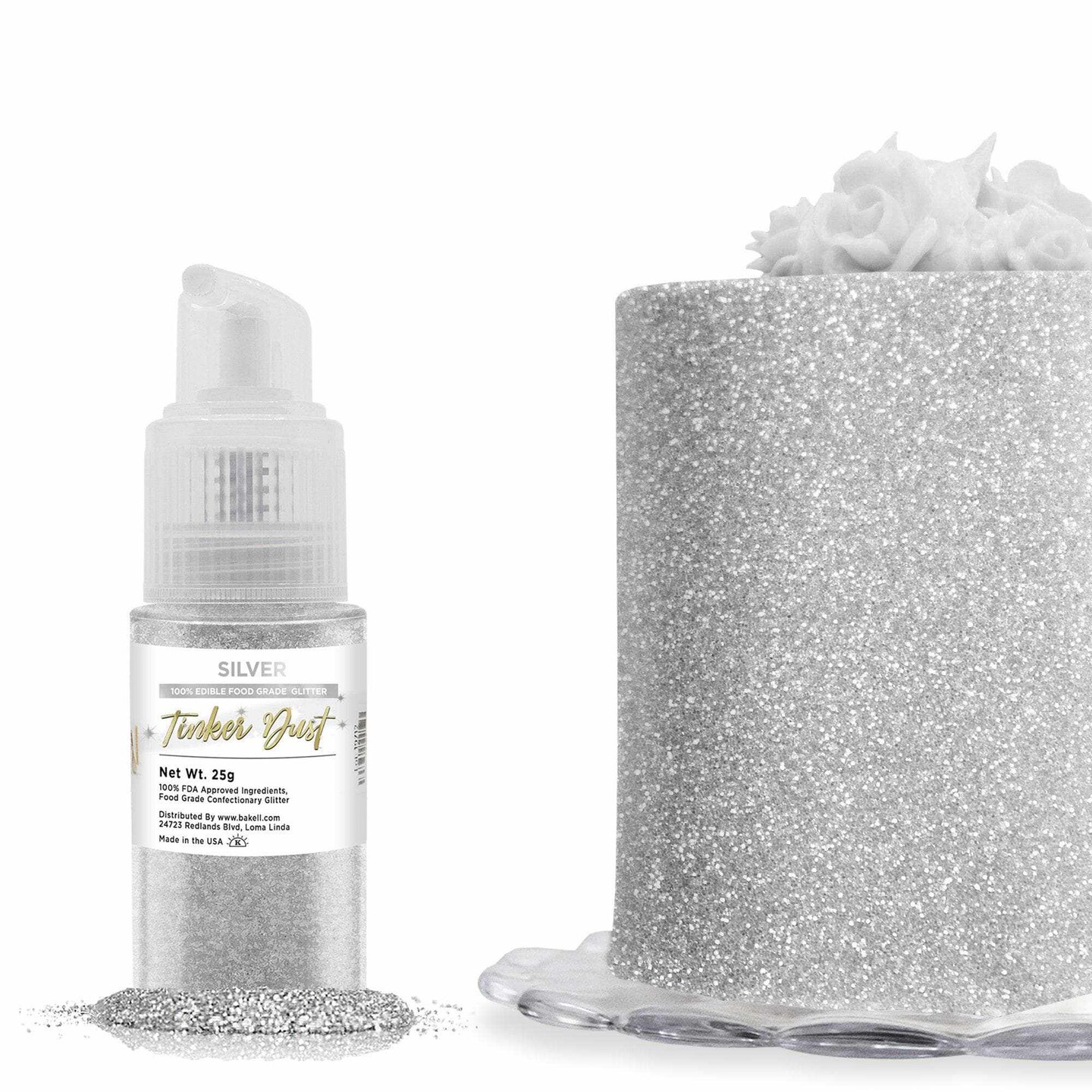 Silver Edible Glitter Spray 25g Pump, Tinker Dust