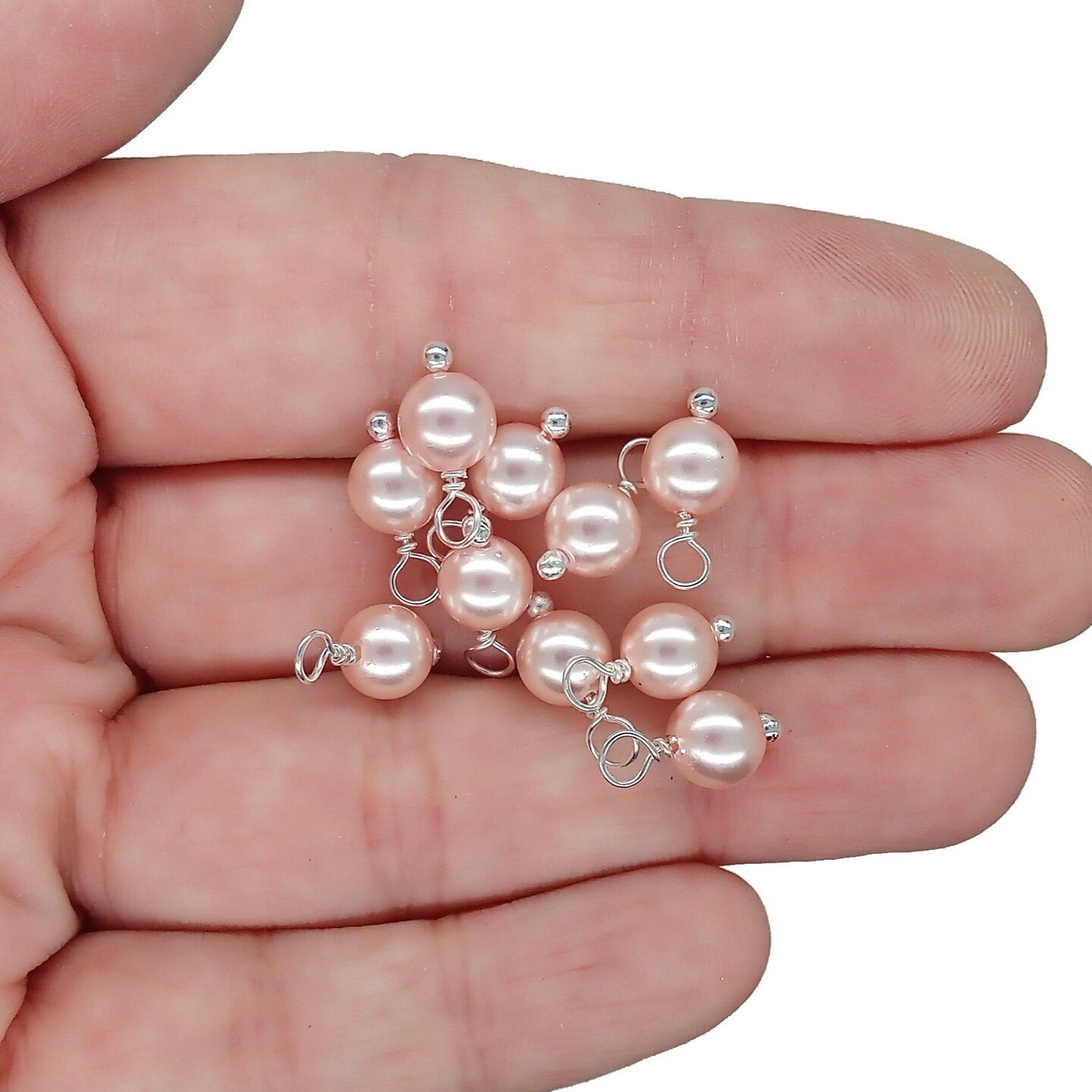 Crystal Pearl Bead Charms, Small Pink 6mm Dangles, 10 pieces, Adorabilities