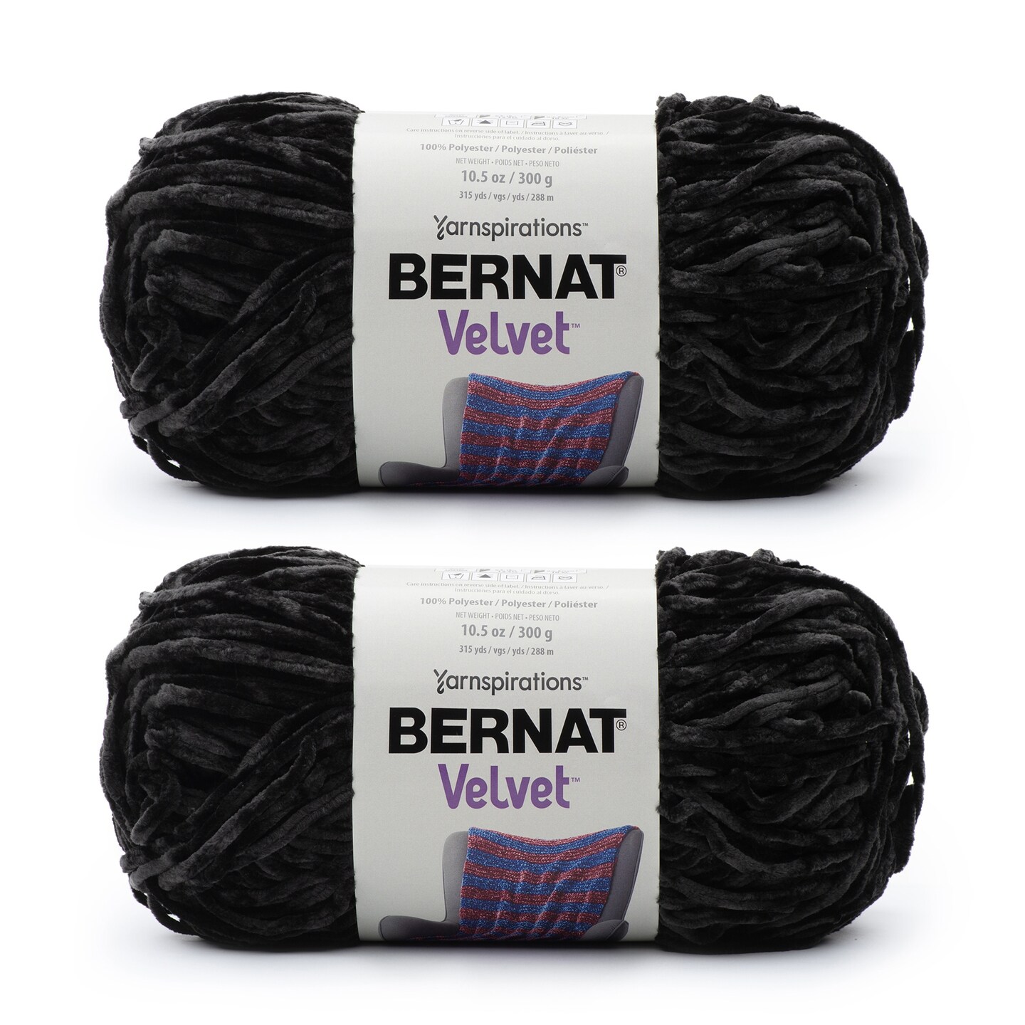 Bernat Velvet Blackbird Yarn - 2 Pack of 300g/10.5oz - Polyester - 5 Bulky - 315 Yards - Knitting/Crochet