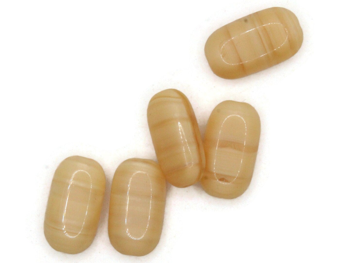 5 20mm Brown Pressed Glass Flat Oval Beads