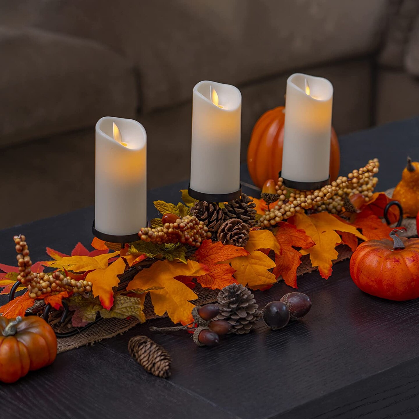 Ornativity Maple Leaves Candle Holder - Thanksgiving Fall Harvest Themed Candleholder Centerpiece Decorations with Pinecones and Acorns