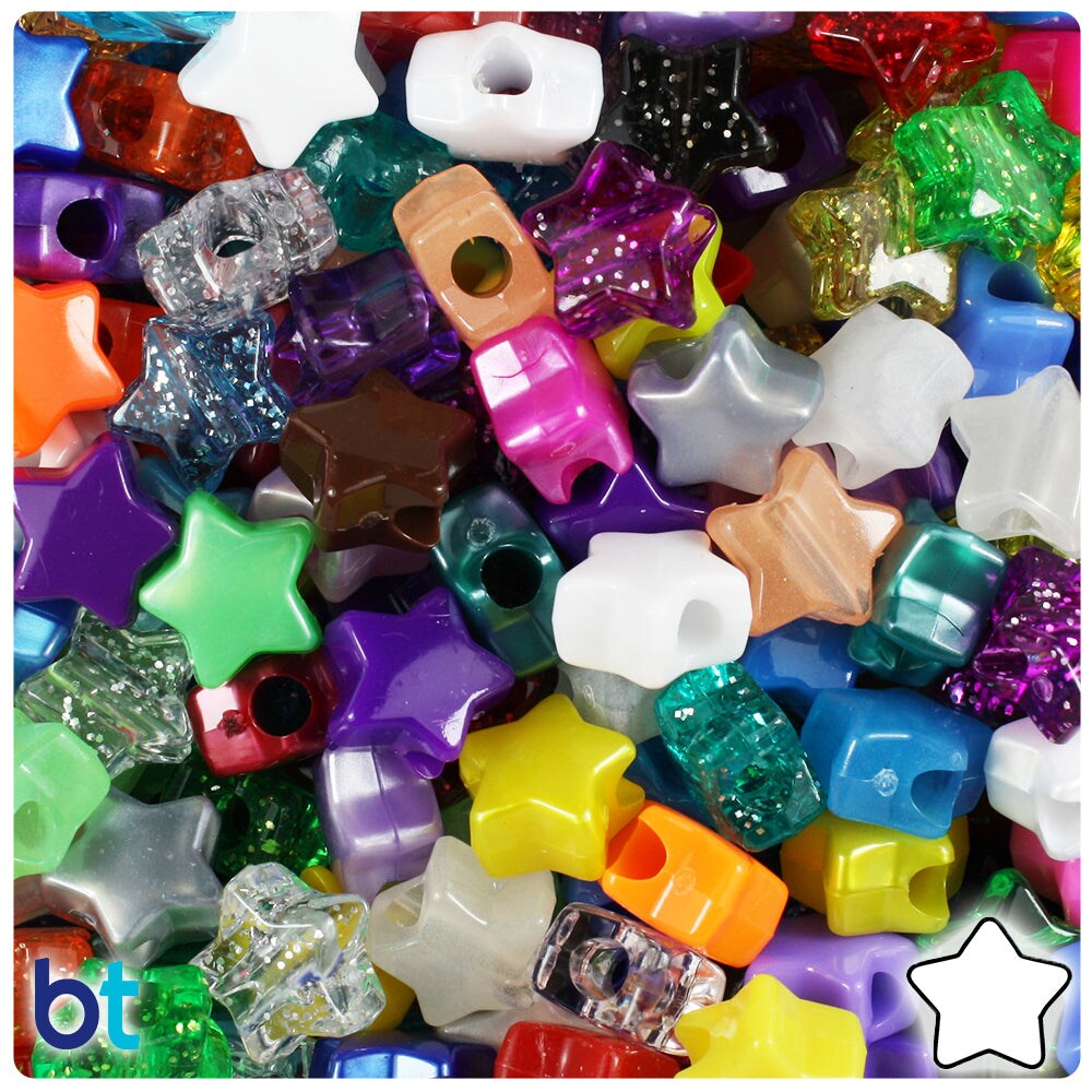 BeadTin Randomly Mixed 13mm Star Plastic Pony Beads (250pcs)