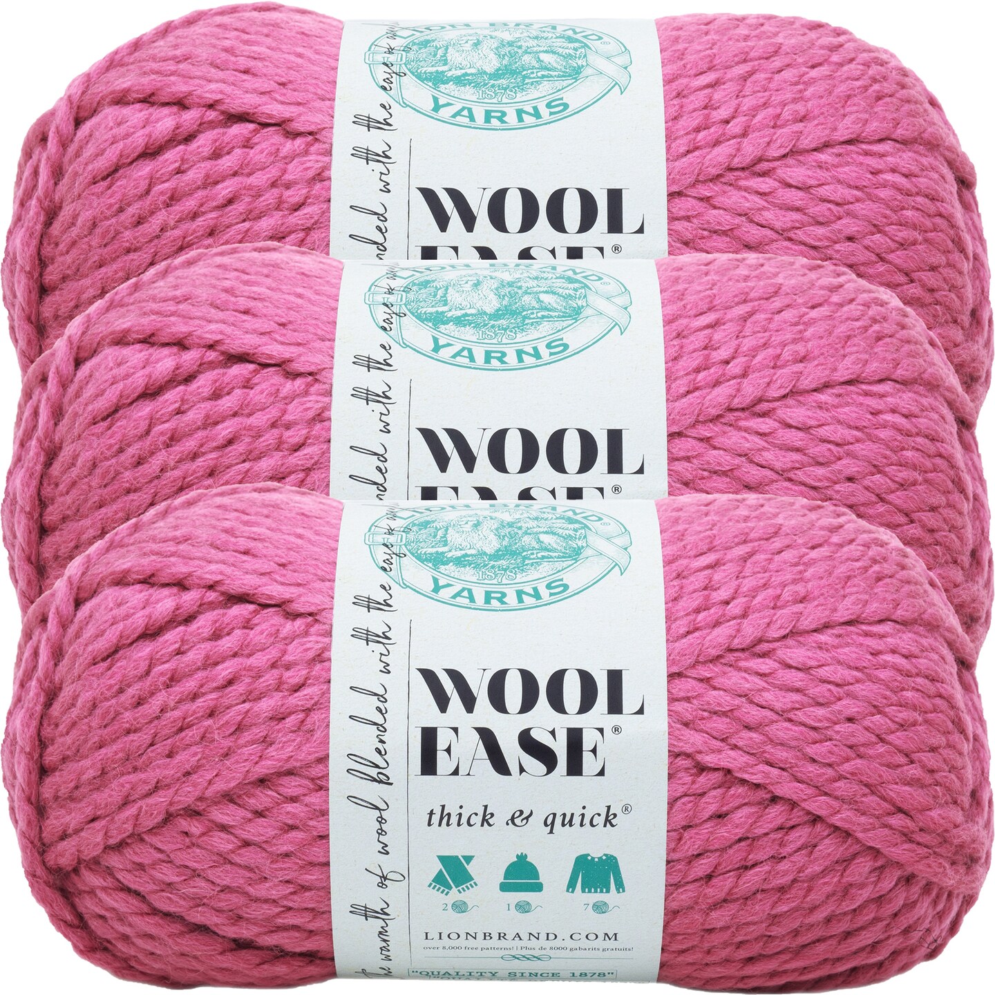 (3 Pack) Lion Brand Wool-Ease Thick &#x26; Quick Yarn - Raspberry