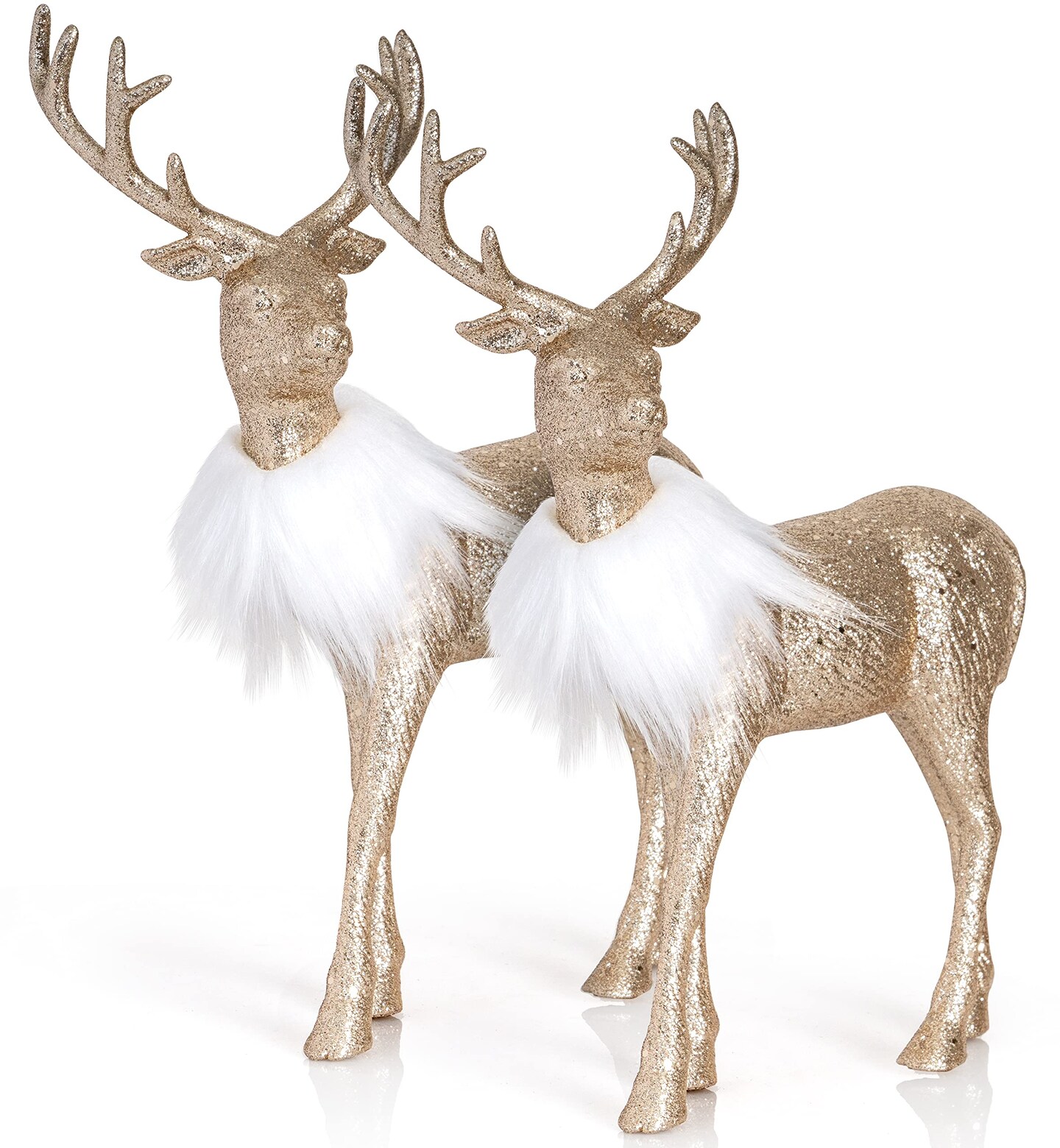 Ornativity Gold Glitter Christmas Reindeer - Holiday Party Deer Figurine Statues Dinner Tabletop Decorations Centerpiece - Pack of 2