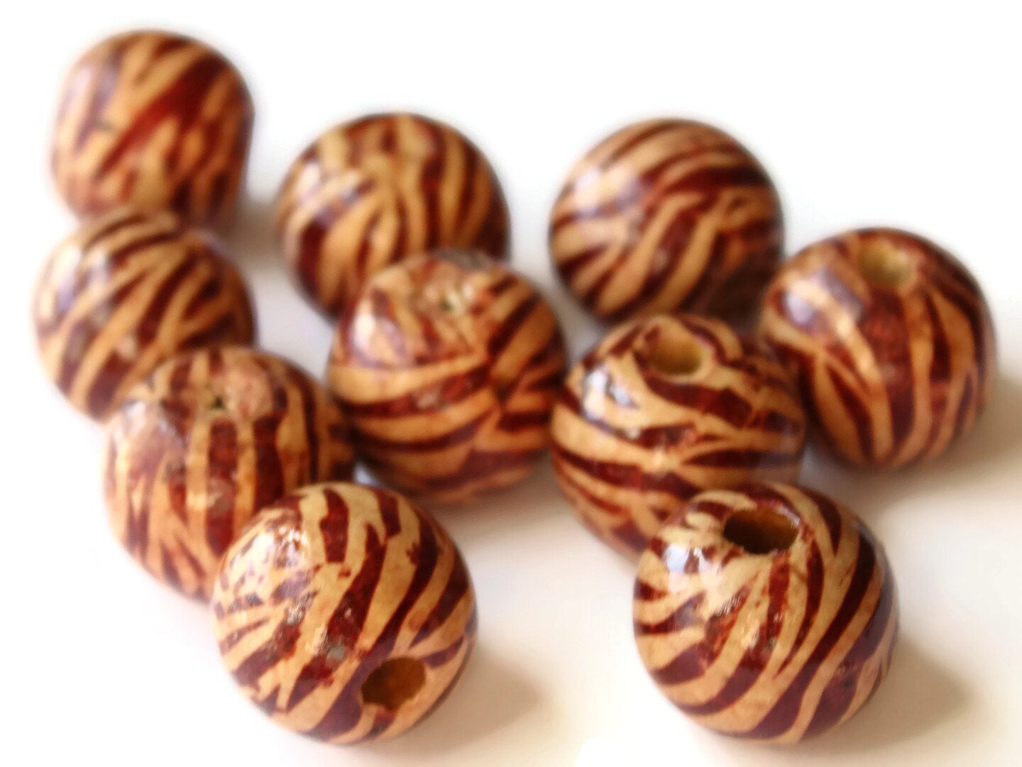 10 20mm Animal Striped Brown Wood Beads Round Wooden Beads