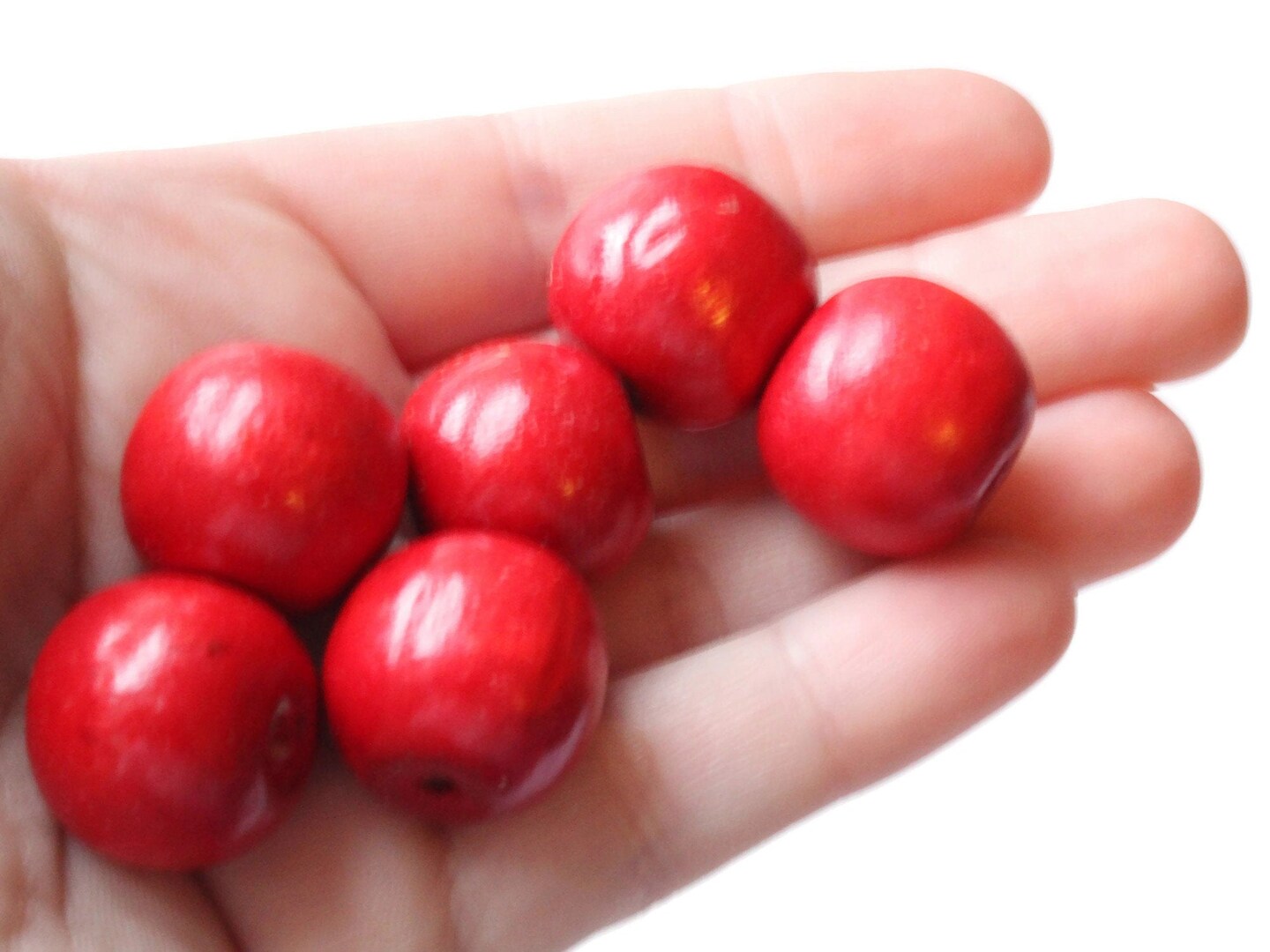 12 19mm x 17mm Round Red Wood Beads Wooden Ball Beads Macrame Beads Large Hole Beads