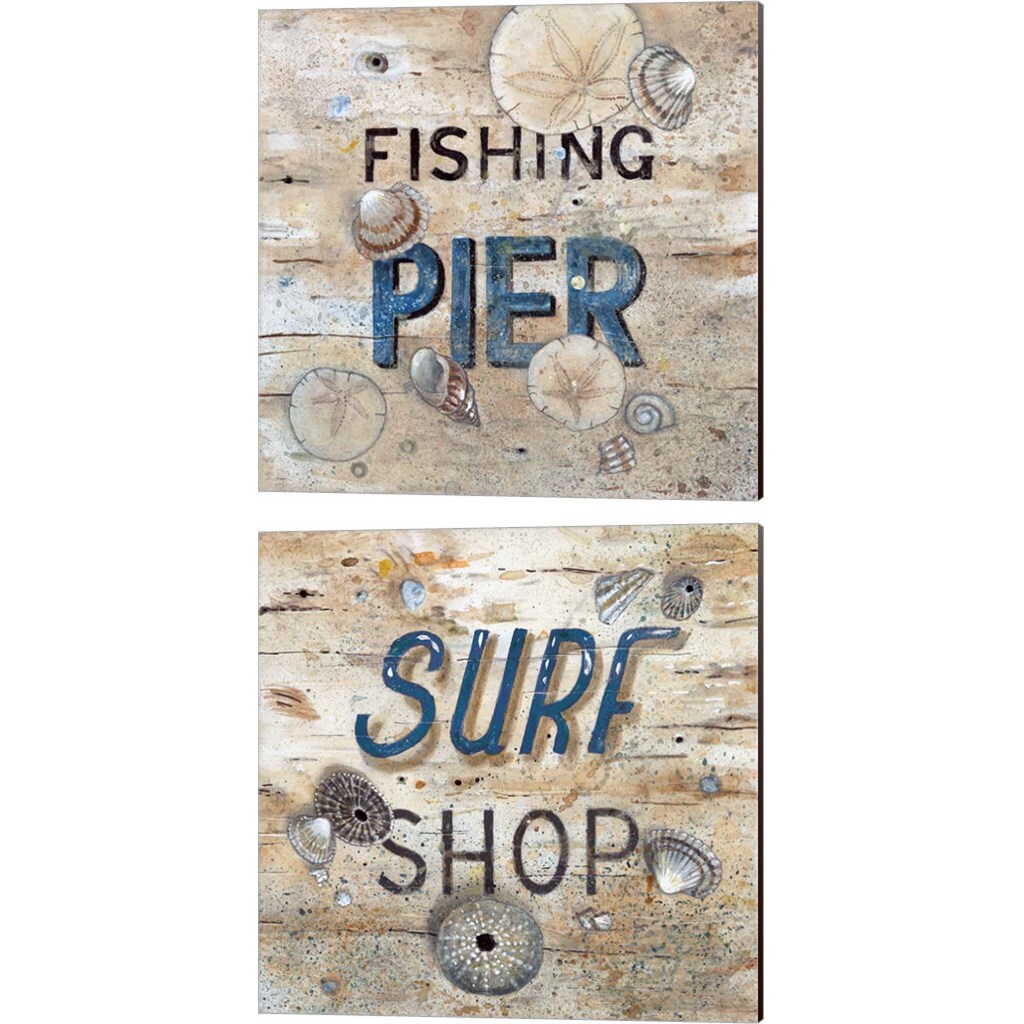 Fishing Pier & Surf Shop by Arnie Fisk 14" x 14" Canvas Wall Art (Set of 2)