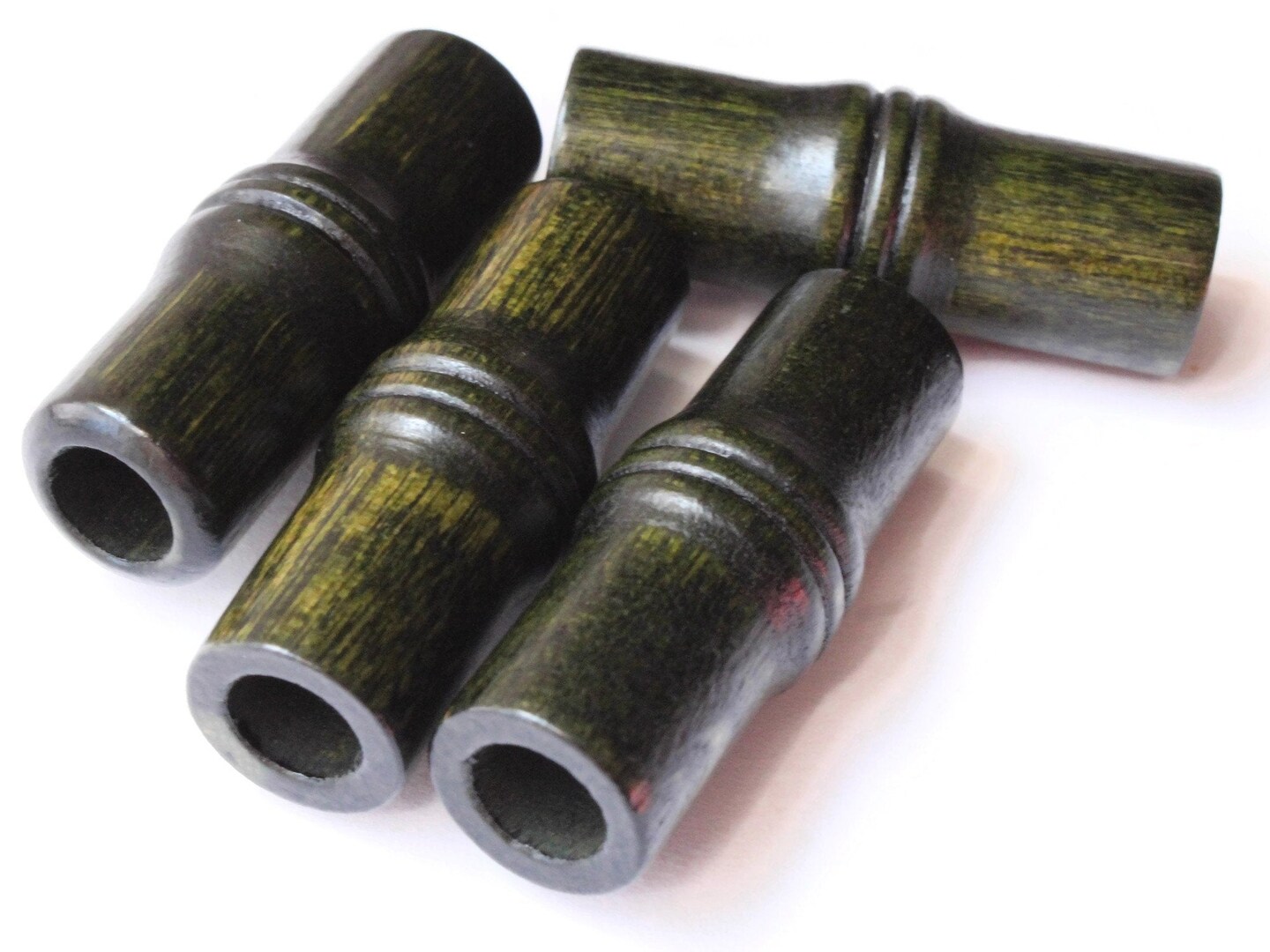 4 40mm Green Vintage Wood Tube Beads Large Hole Wooden Beads bC3