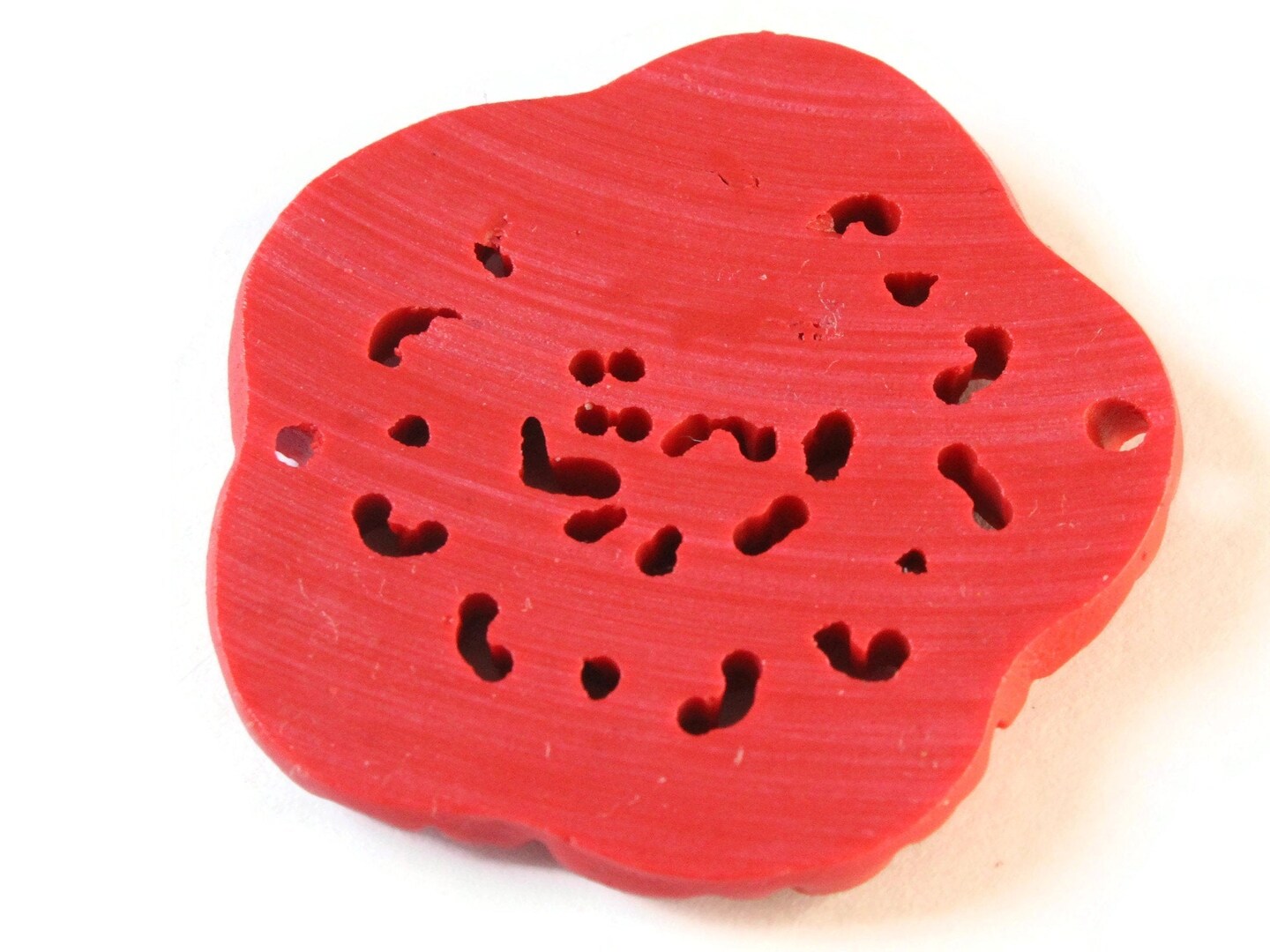 Carved Cinnabar Flower Pendant - Two Hole Focal Bead