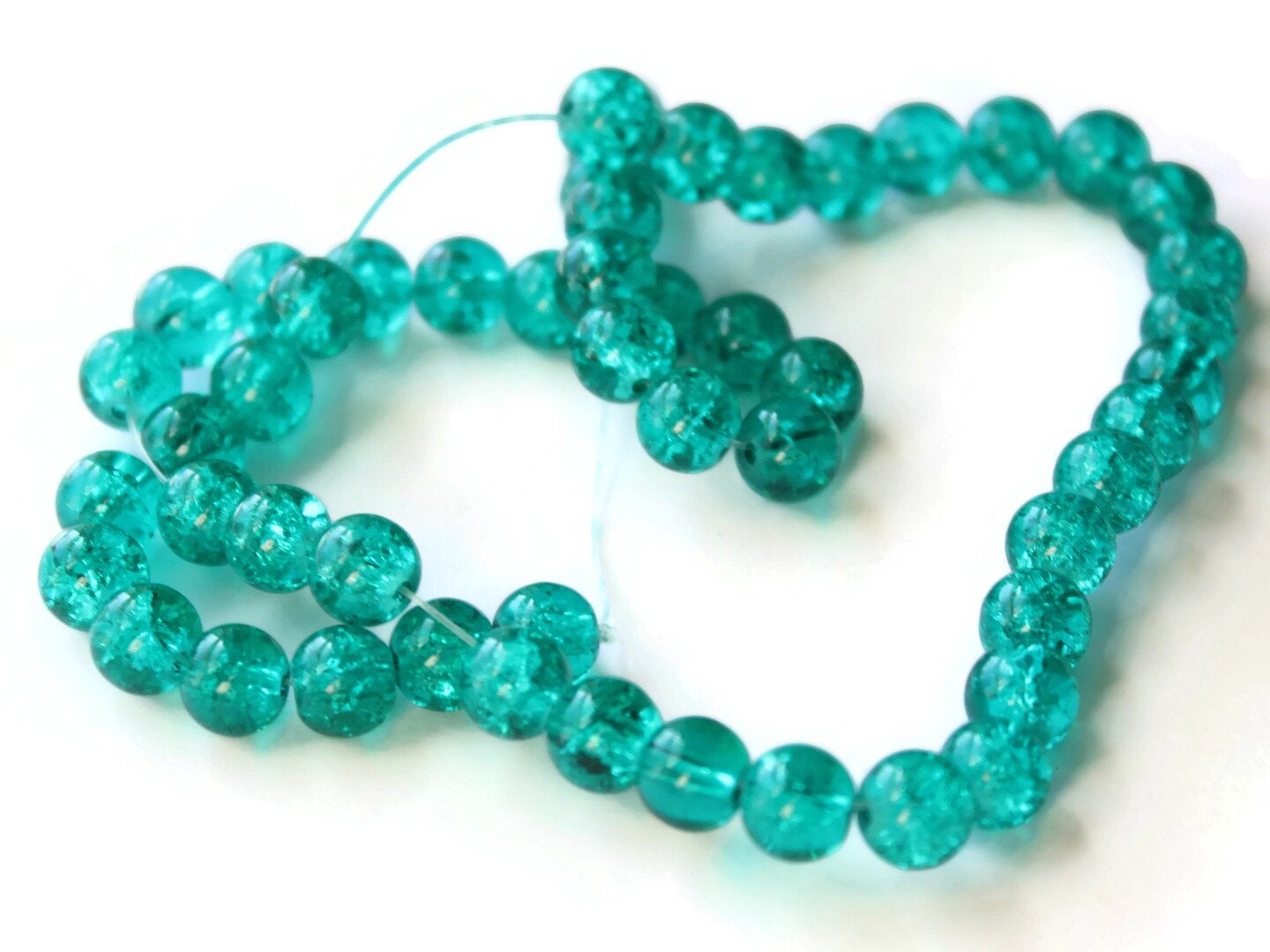 50 8mm Round Green Crackle Glass Beads