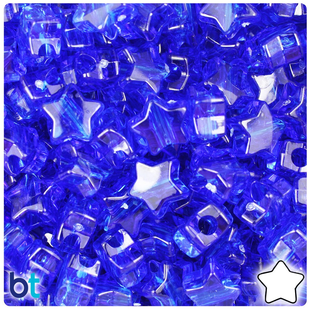 BeadTin Dark Sapphire Transparent 13mm Star Plastic Pony Beads (250pcs)