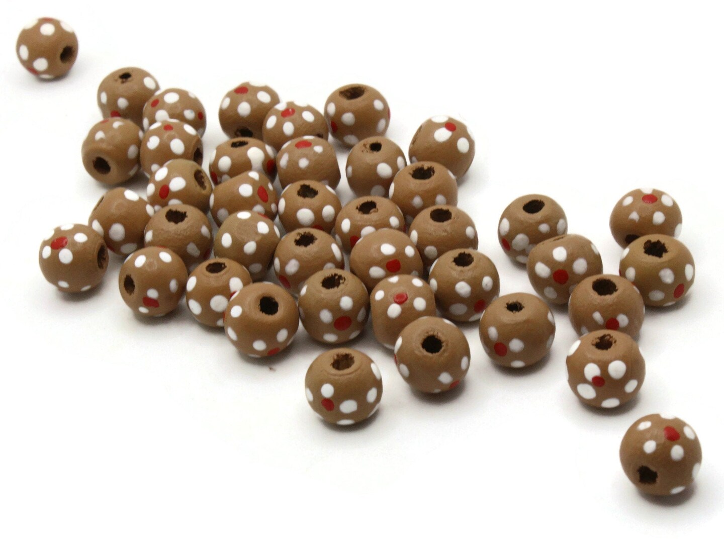 40 10mm Flower Pattern Khaki Brown Round Wood Beads