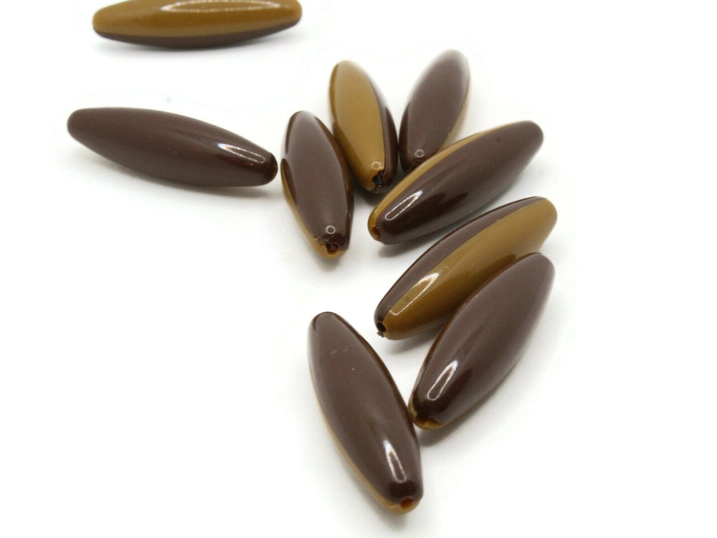 10 40mm Brown Two Tone Vintage Plastic Tube Beads