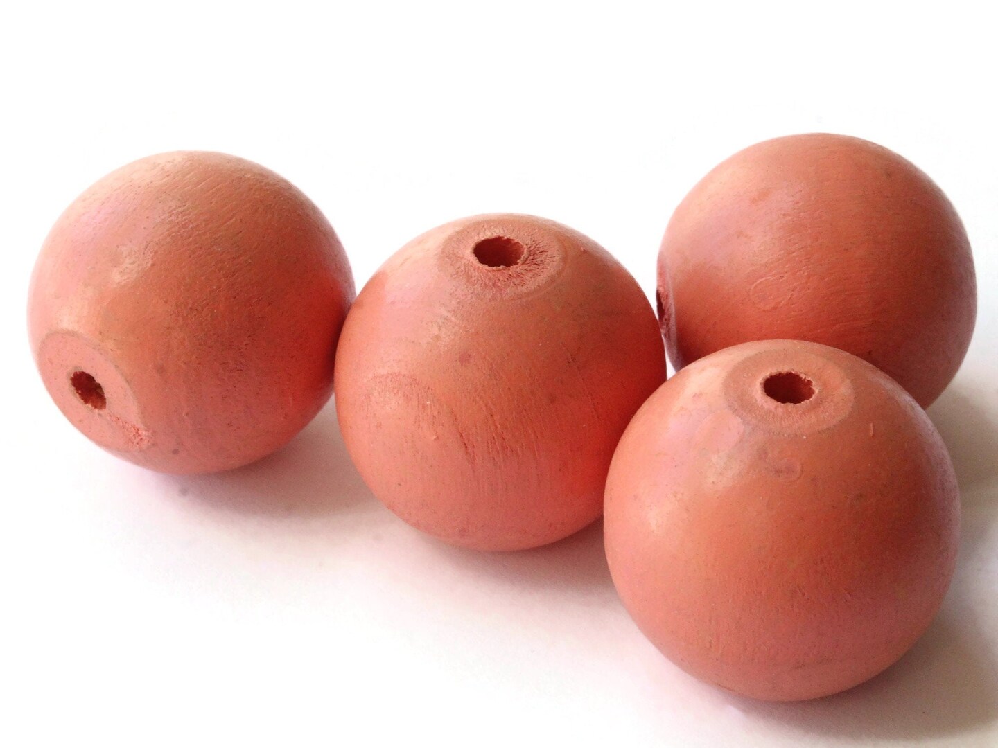 4 32mm Round Pink Beads Vintage Wood Beads