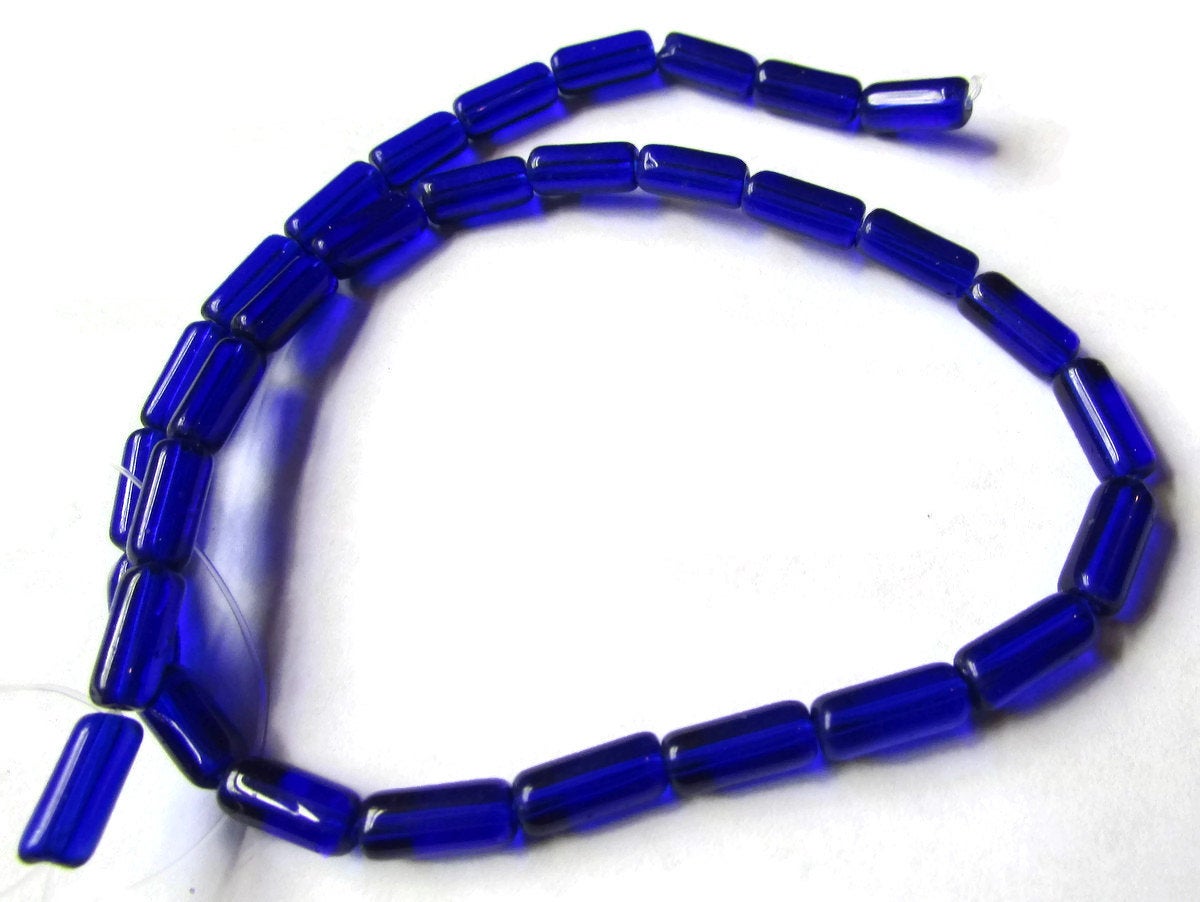 32 10mm Cobalt Blue Glass Tube Beads