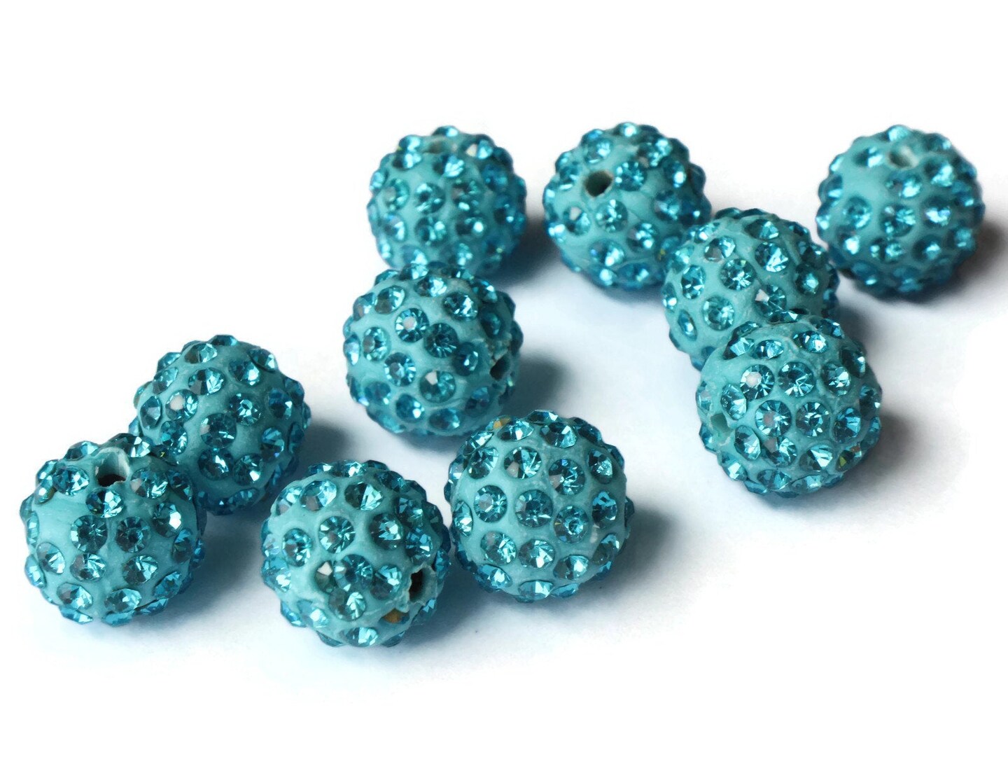 12mm Sky Blue Rhinestone Round Polymer Clay Sparkle Beads