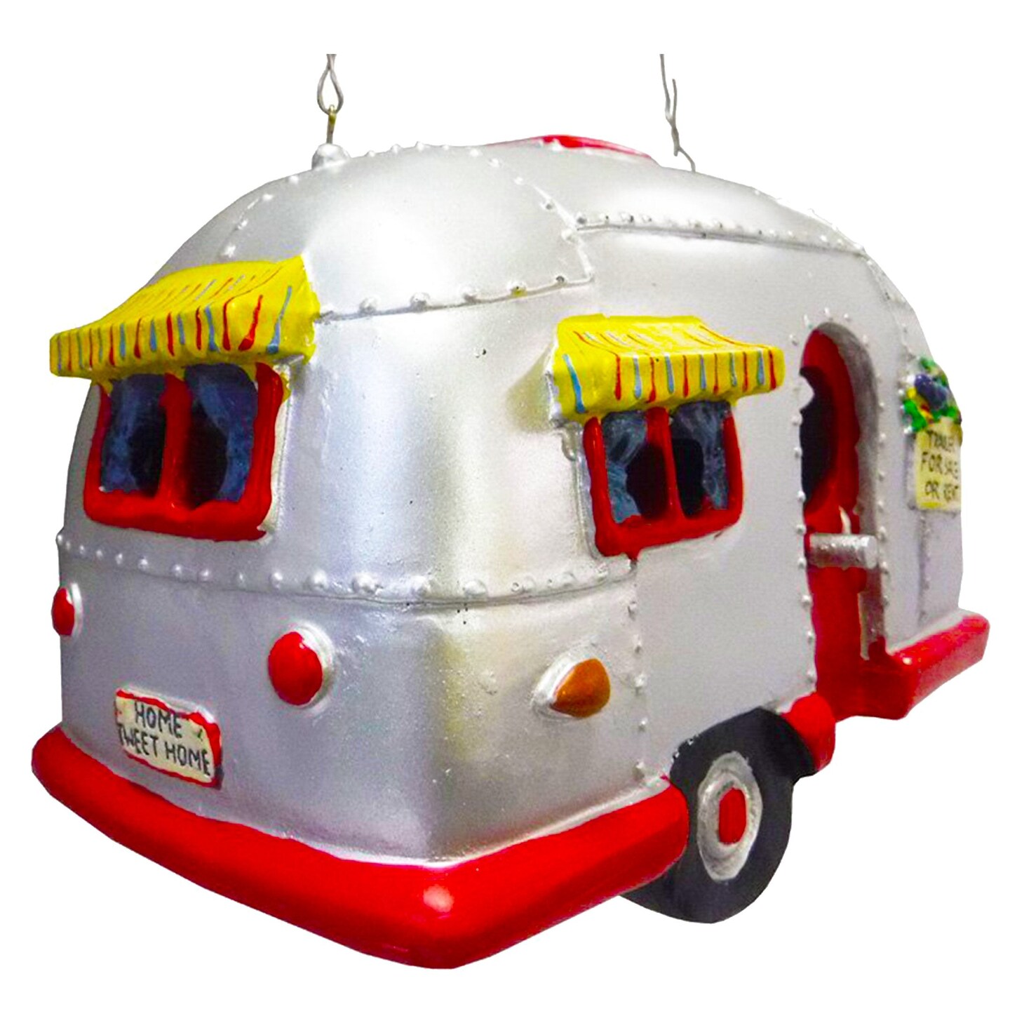 Big Mo's Toys Birdhouse Ornament - White Vintage Bird House RV Trailer Decorations