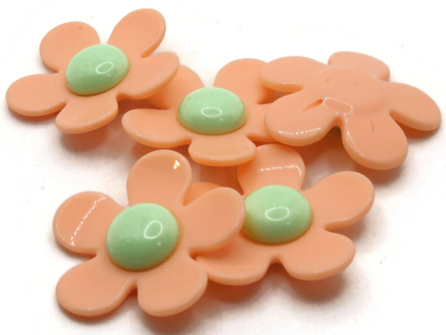 5 36mm Orange and Green Daisy Large Plastic Flower Beads