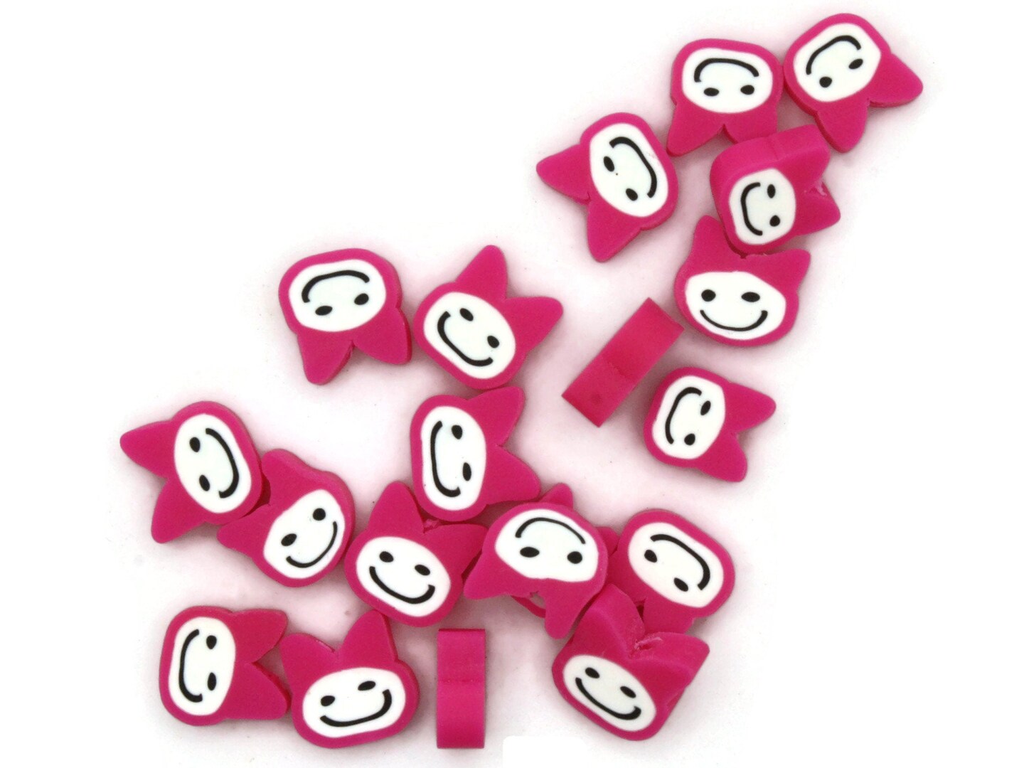 20 Bright Pink Smiley Face Bunny Heads - Polymer Clay Rabbit Beads
