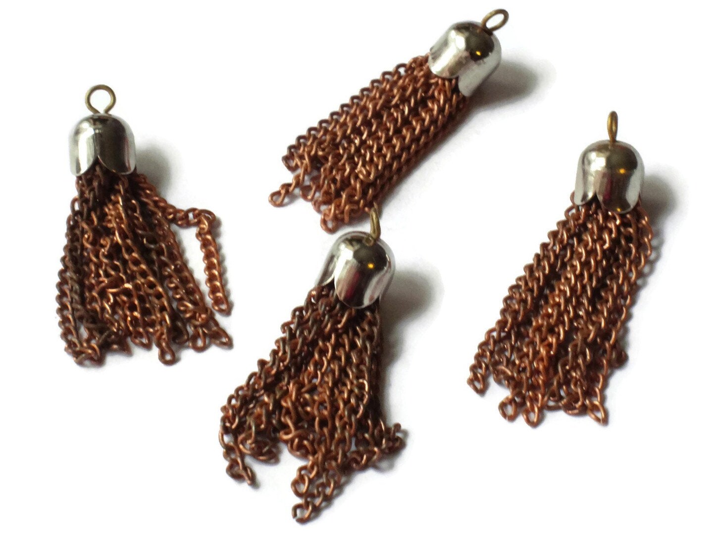 4 Copper and Steel Chain Tassels 1 1/2 inches 12 Strand Tassels
