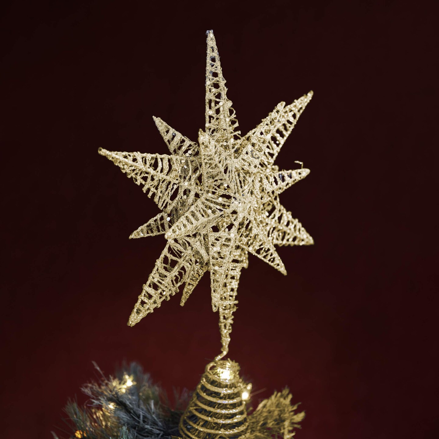 Ornativity Gold Star Tree Topper &#x2013; Christmas Gold 3D Glitter Star Ornament Treetop Decoration for Large Tree