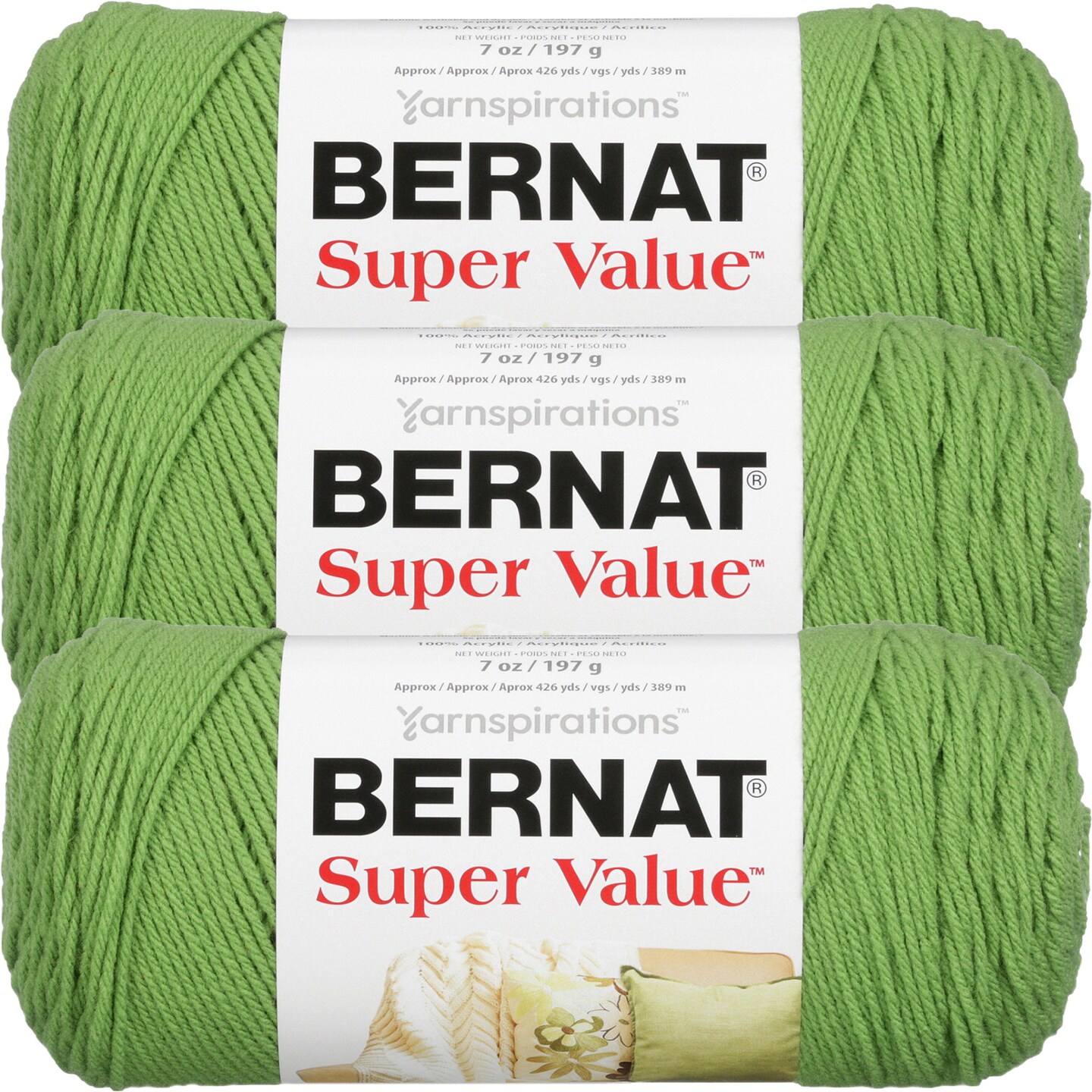 Bernat Super Value Lush Yarn - 3 Pack of 198g/7oz - Acrylic - 4 Medium (Worsted) - 426 Yards - Knitting/Crochet