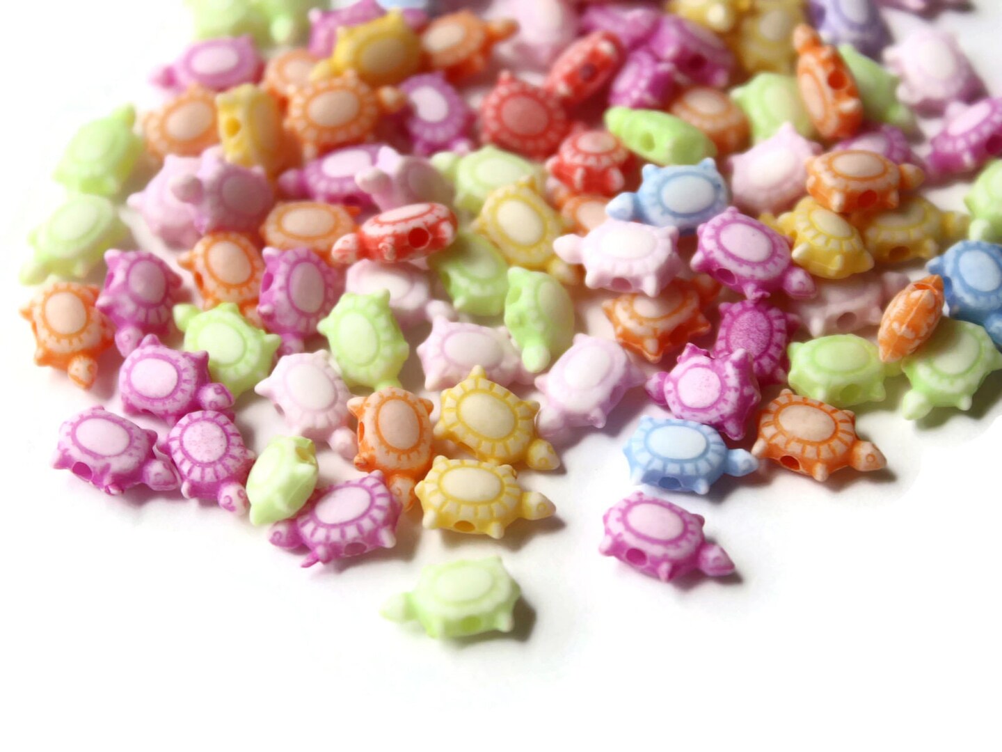 100 Assorted Color Teeny Tiny Turtle Beads 10mm x 7mm Loose Plastic Beads Tortoise Beads