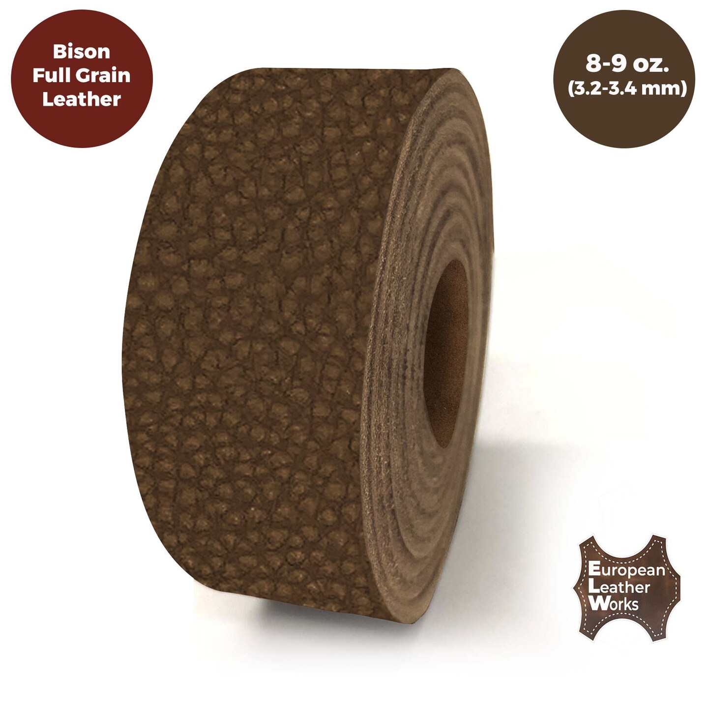 ELW Genuine American Leather Bison 8-9 oz (3.2-3.4mm) Thickness - Straps, Belts, Strips - 84" -  Full Grain Hide DIY Craft Projects, Bag, Chap, Moccasins, Jewelry, Wrapping