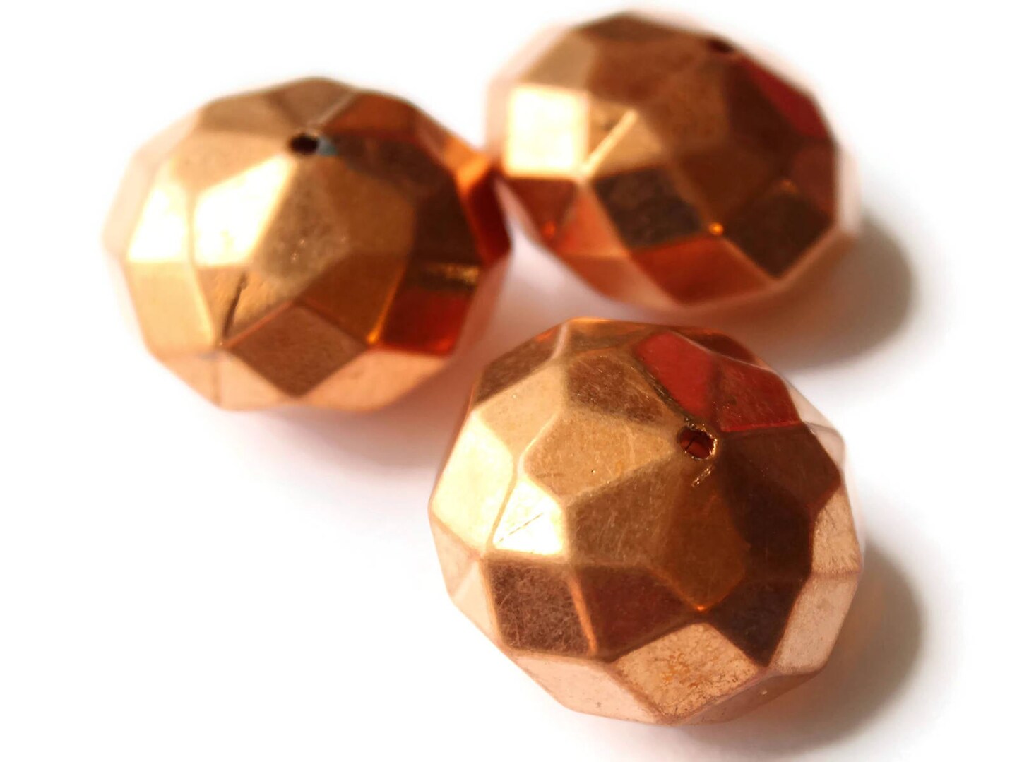 3 31mm x 21mm Vintage Red Copper Faceted Rondelle Beads Copper Plated Plastic Beads