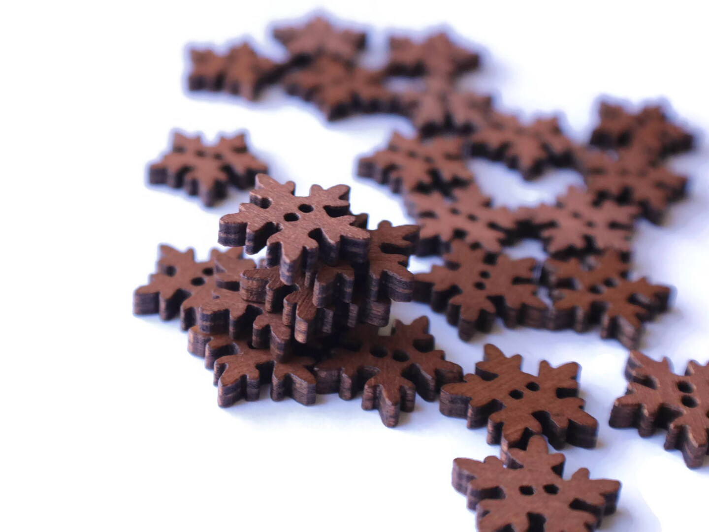 25 19mm Wooden Snowflake Buttons Two Hole Buttons Brown Wood Buttons