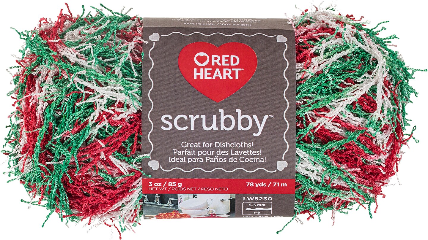 Red Heart Scrubby Jolly Yarn - 3 Pack of 85g/3oz - Polyester - 4 Medium (Worsted) - 78 Yards - Knitting/Crochet