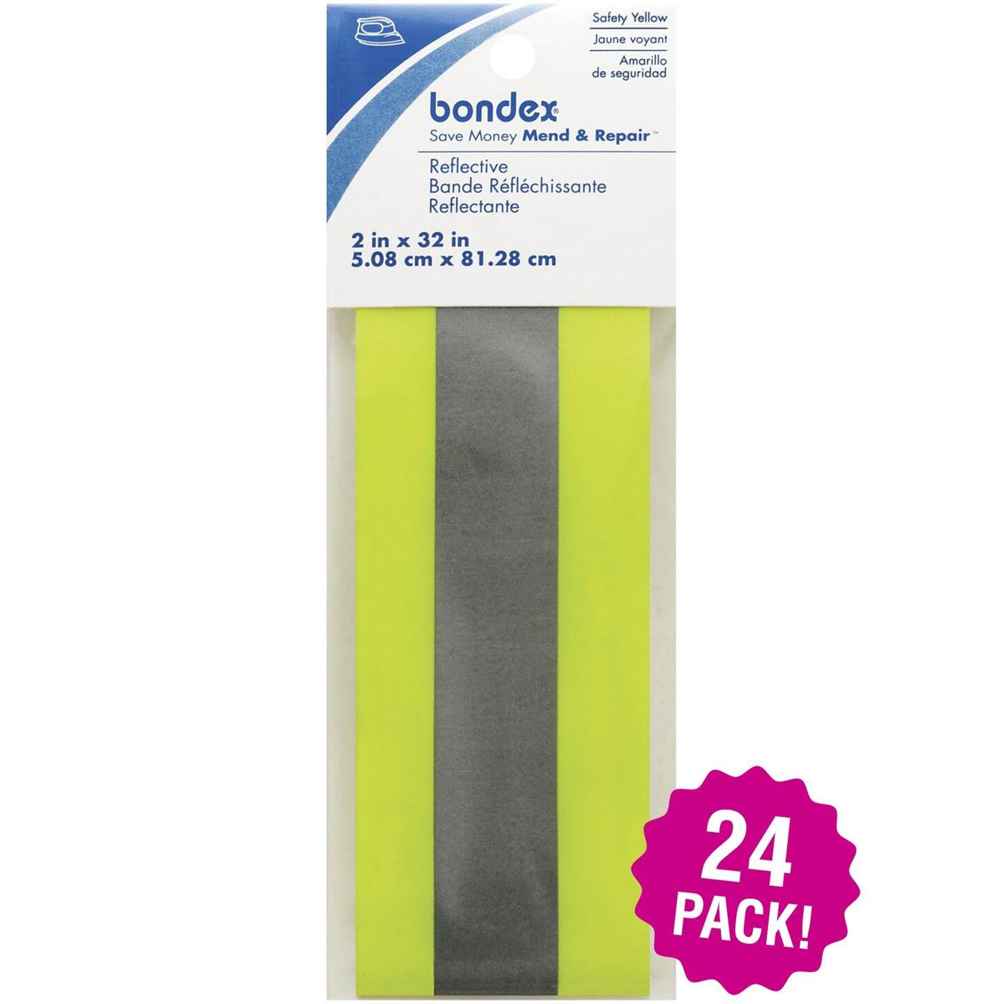 Multipack of 24 - Bondex Iron-On Fluorescent Reflective Tape 2&#x22;X32&#x22;-Yellow