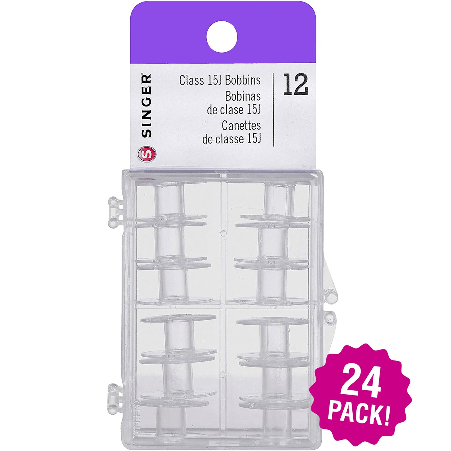 Multipack of 24 - Singer Transparent Plastic Class 15 Bobbins-12/Pkg