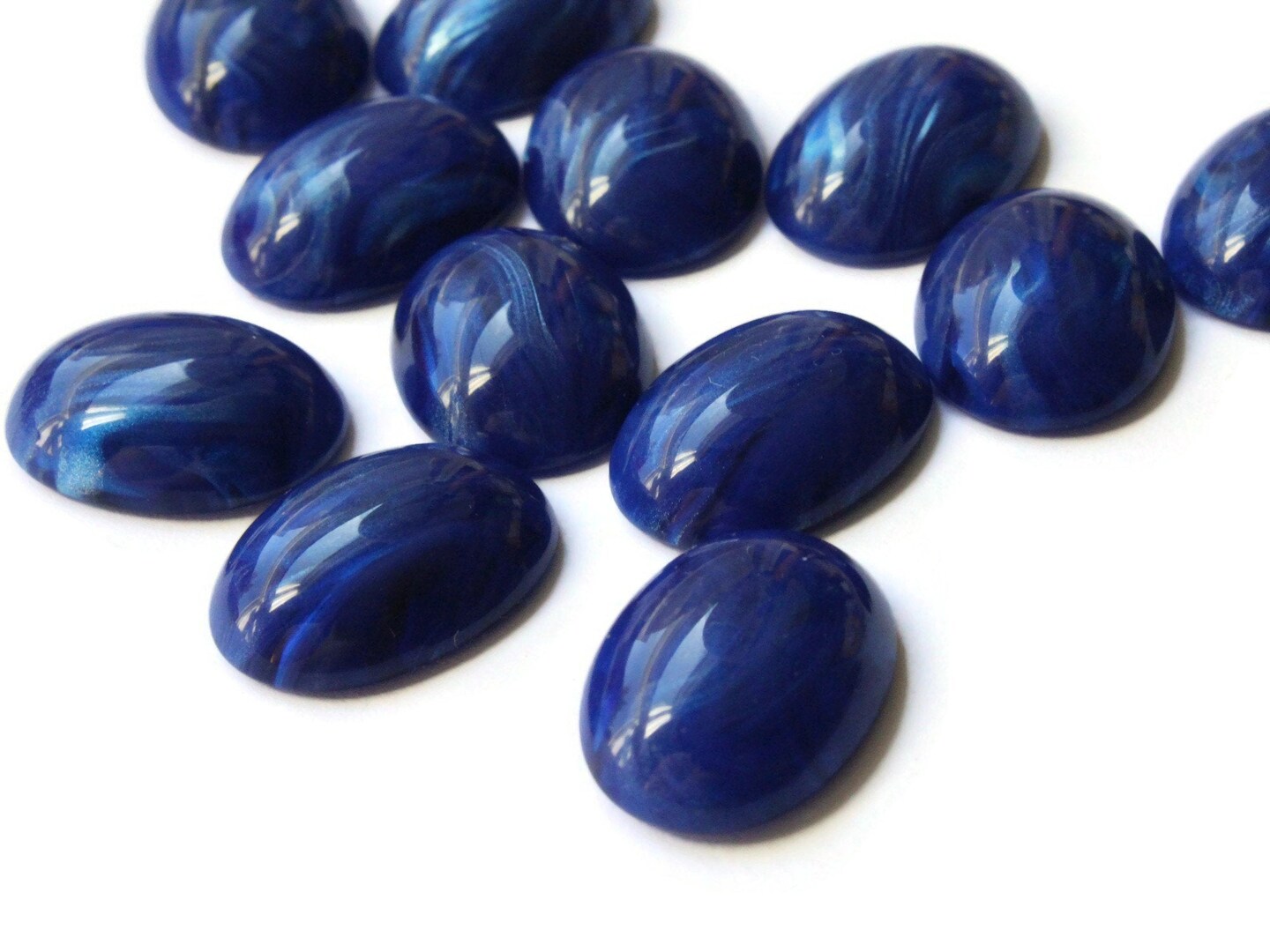12 19mm x 14mm Blue Swirl Oval Cabochons Vintage Japanese Lucite Cabs Domed Flat Back Cabochons