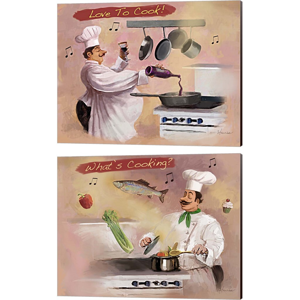 Chef Wine &#x26; Look What&#x27;s Cooking by Frank Harris 15&#x22; x 12&#x22; Canvas Wall Art (Set of 2)