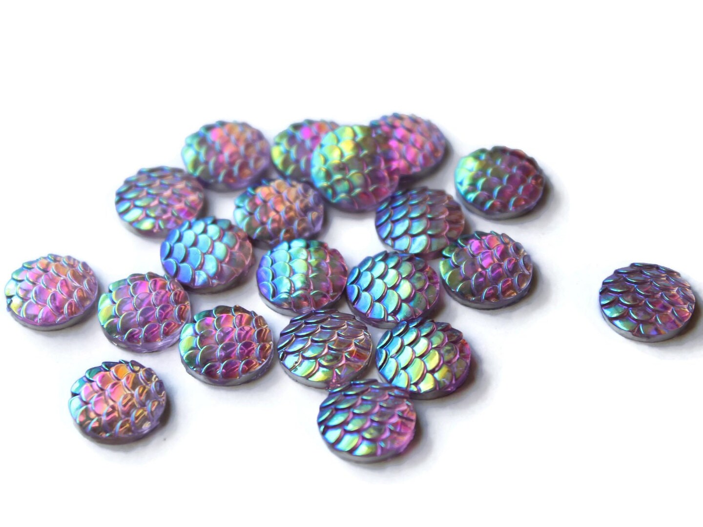 20 12mm Round Lavender Purple Mermaid Scale Cabochons Dragon Cabochon